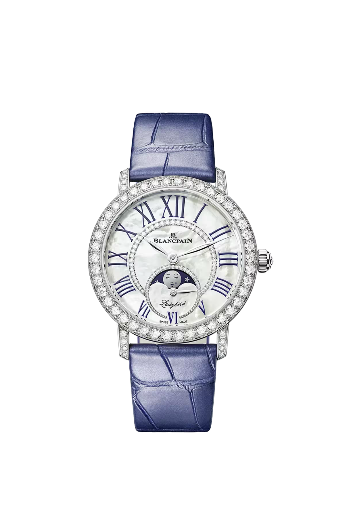 Blancpain Ladybird Colors Moonphase 34.9 mm with white gold case and diamond-set mother-of-pearl dial, reference 3662-1954-55B