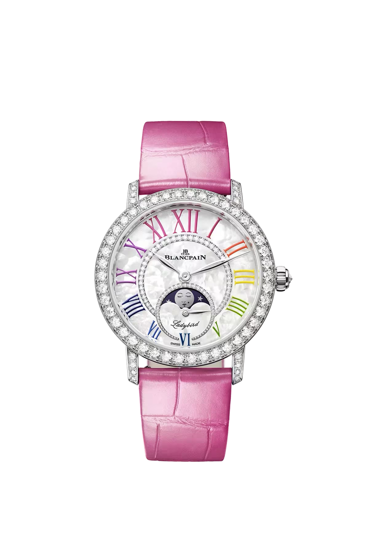 Blancpain Ladybird Colors Moonphase 34.9 mm with white gold case and diamond-set mother-of-pearl dial, reference 3662B-1954-95B