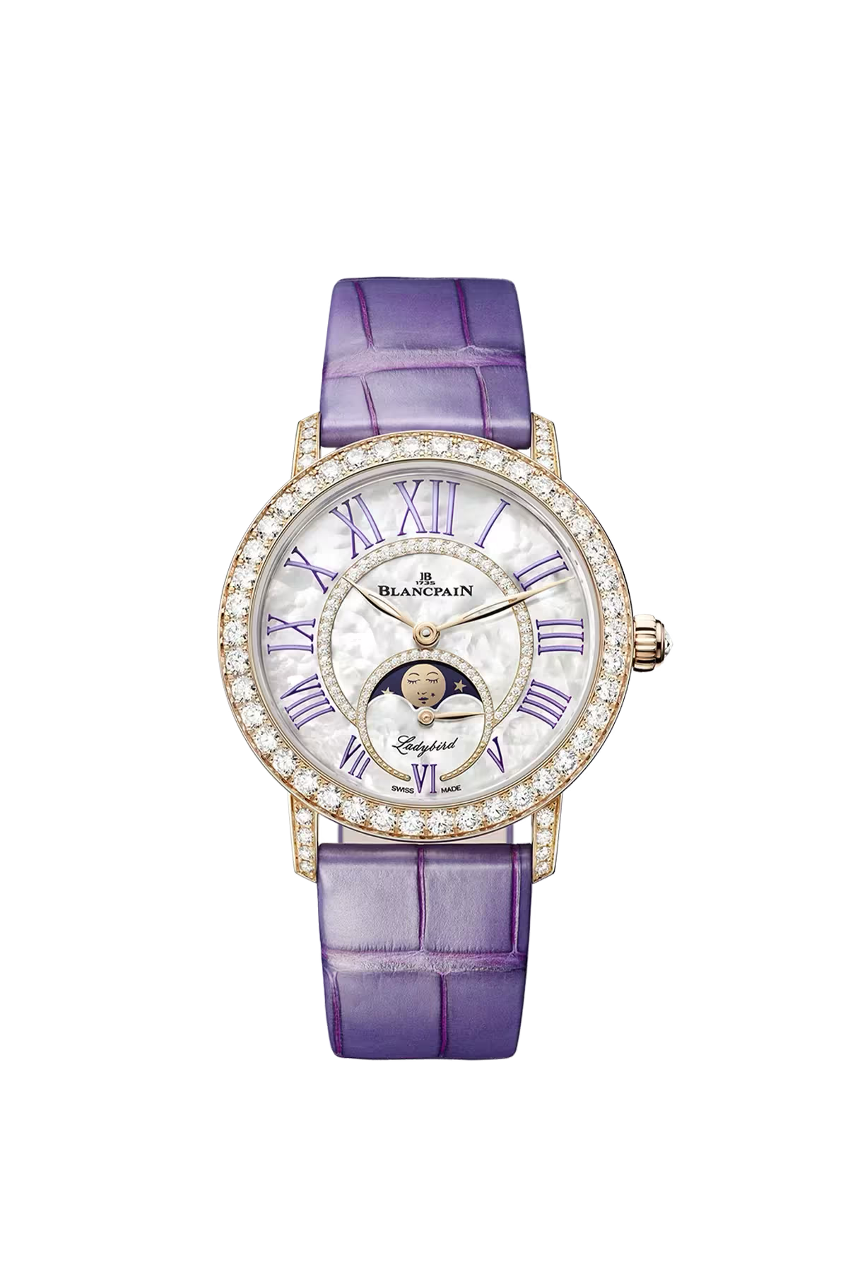 Blancpain Ladybird Colors Moonphase 34.9 mm with red gold case and diamond-set mother-of-pearl dial, reference 3662E-2954-55B