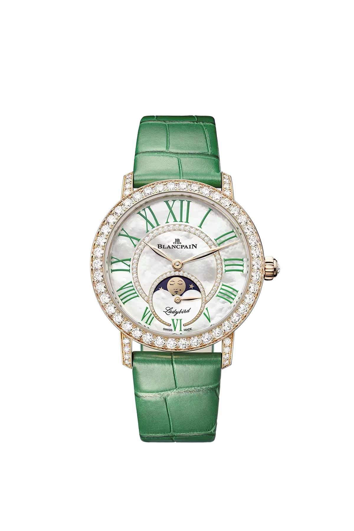 Blancpain Ladybird Colors Moonphase 34.9 mm with red gold case and diamond-set mother-of-pearl dial, reference 3662B-2954-55B