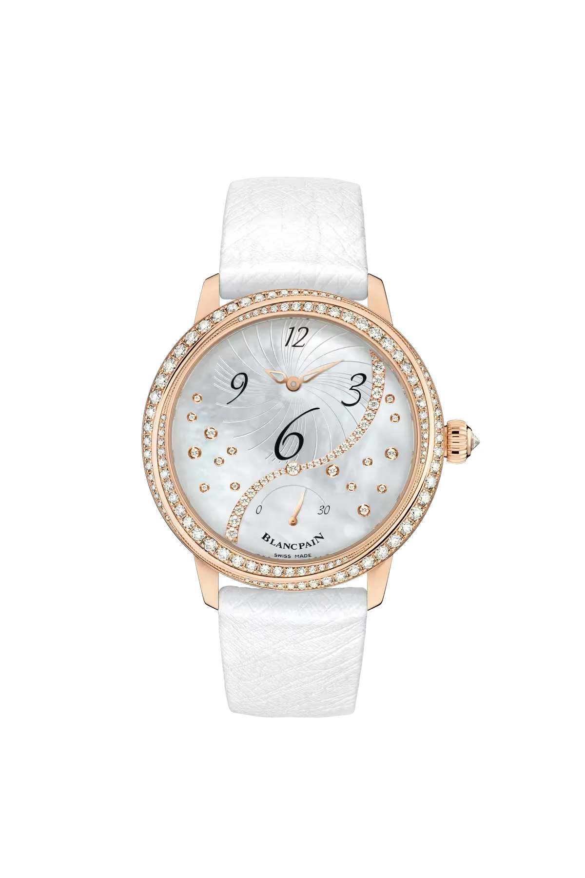 Blancpain Ladybird Off-Centered 36.8 mm with red gold case and diamond-set mother-of-pearl dial, reference 3650A-3754-58B