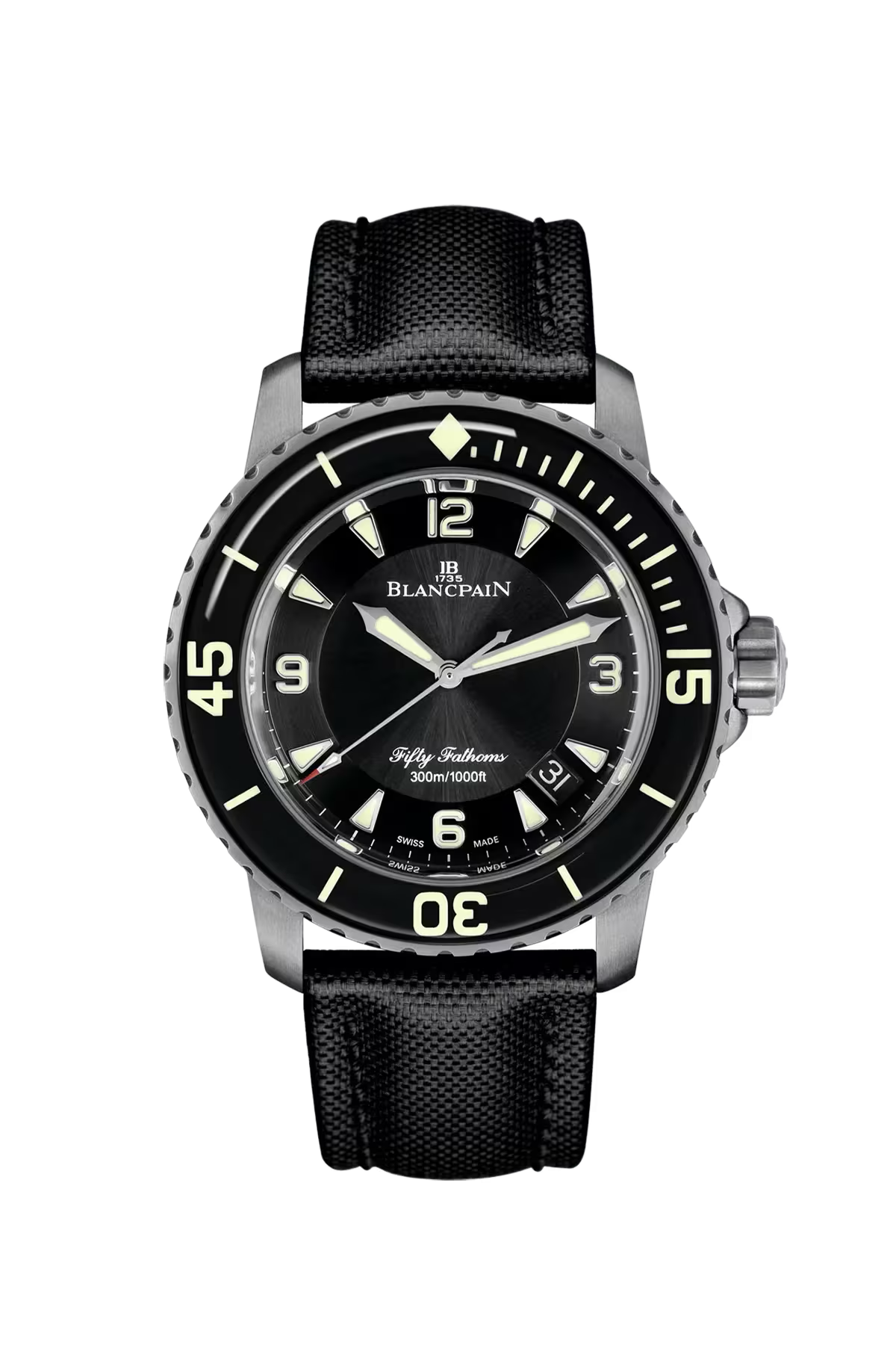 Blancpain Fifty Fathoms Automatique 45 mm with titanium case and sunburst black dial, reference 5015-12B30-B52B