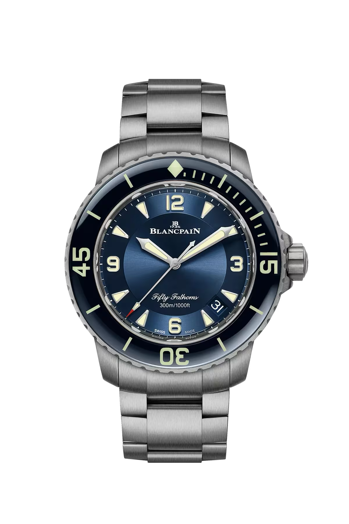 Blancpain Fifty Fathoms Automatique 45 mm with titanium case and sunburst blue dial, reference 5015-12B40-98B