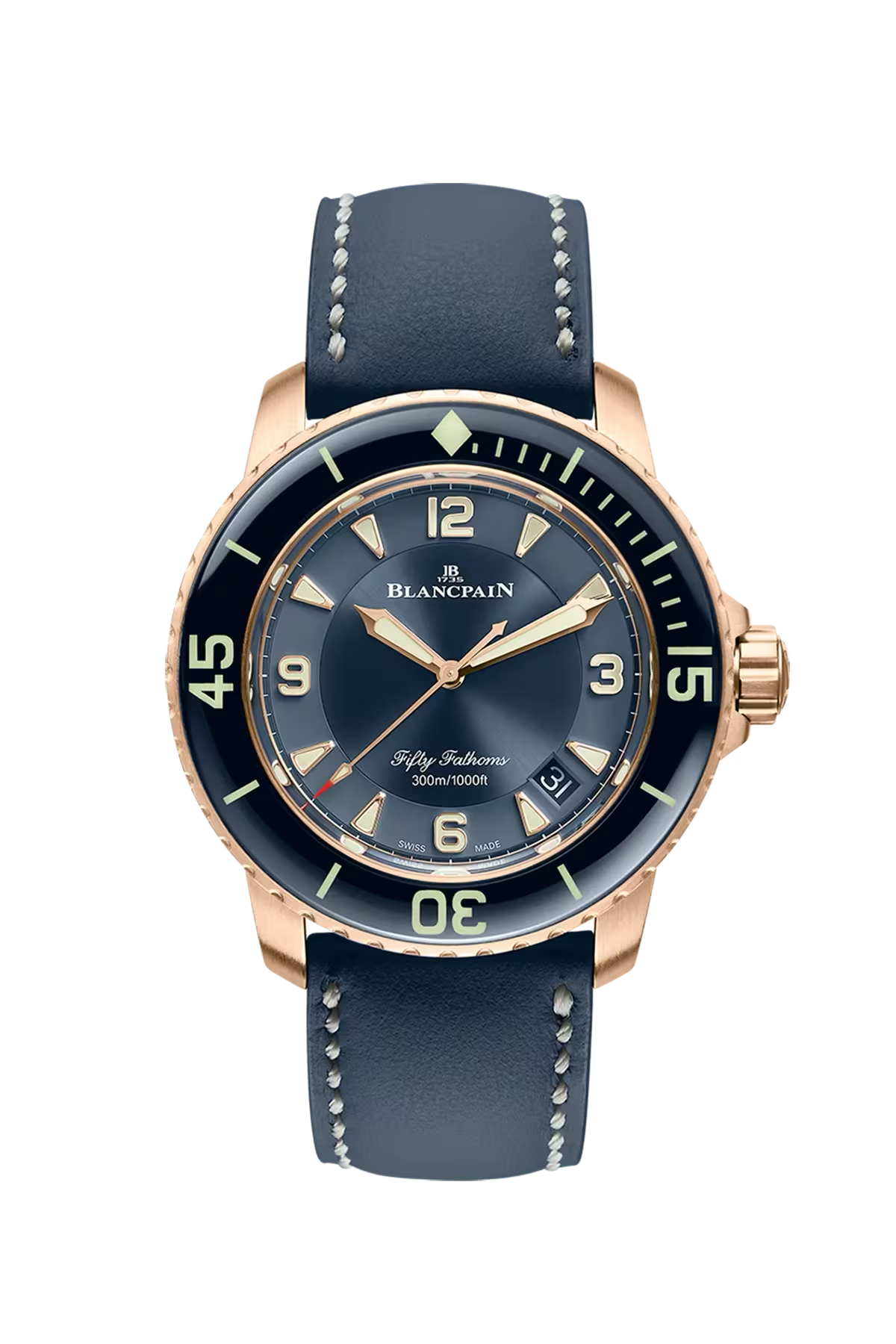 Blancpain Fifty Fathoms Automatique 45 mm with red gold case and sunburst blue ceramic dial, reference 5015-3603C-63B