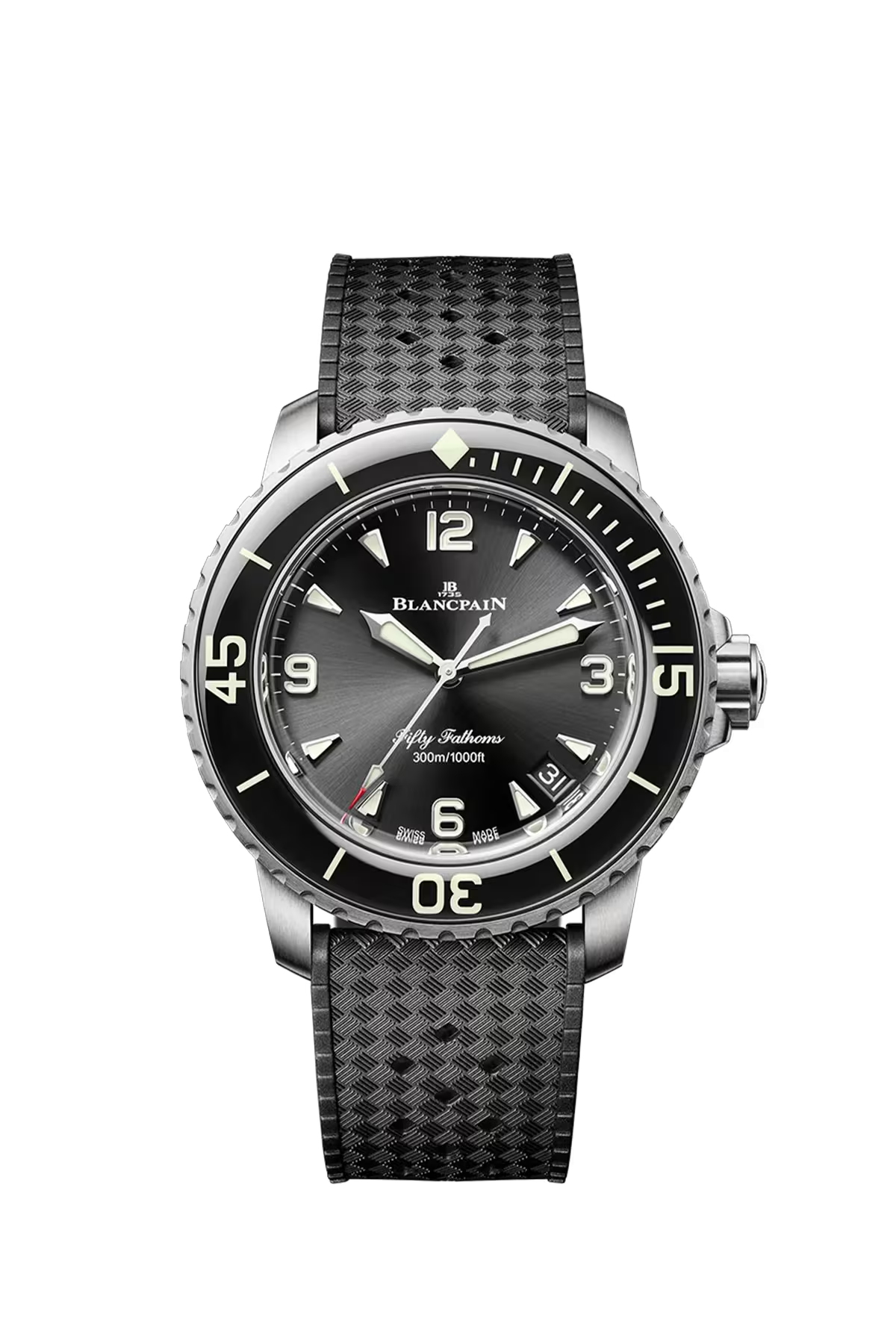 Blancpain Fifty Fathoms Automatique 42.3 mm with titanium case and sunburst black dial, reference 5010-12B30-B64B