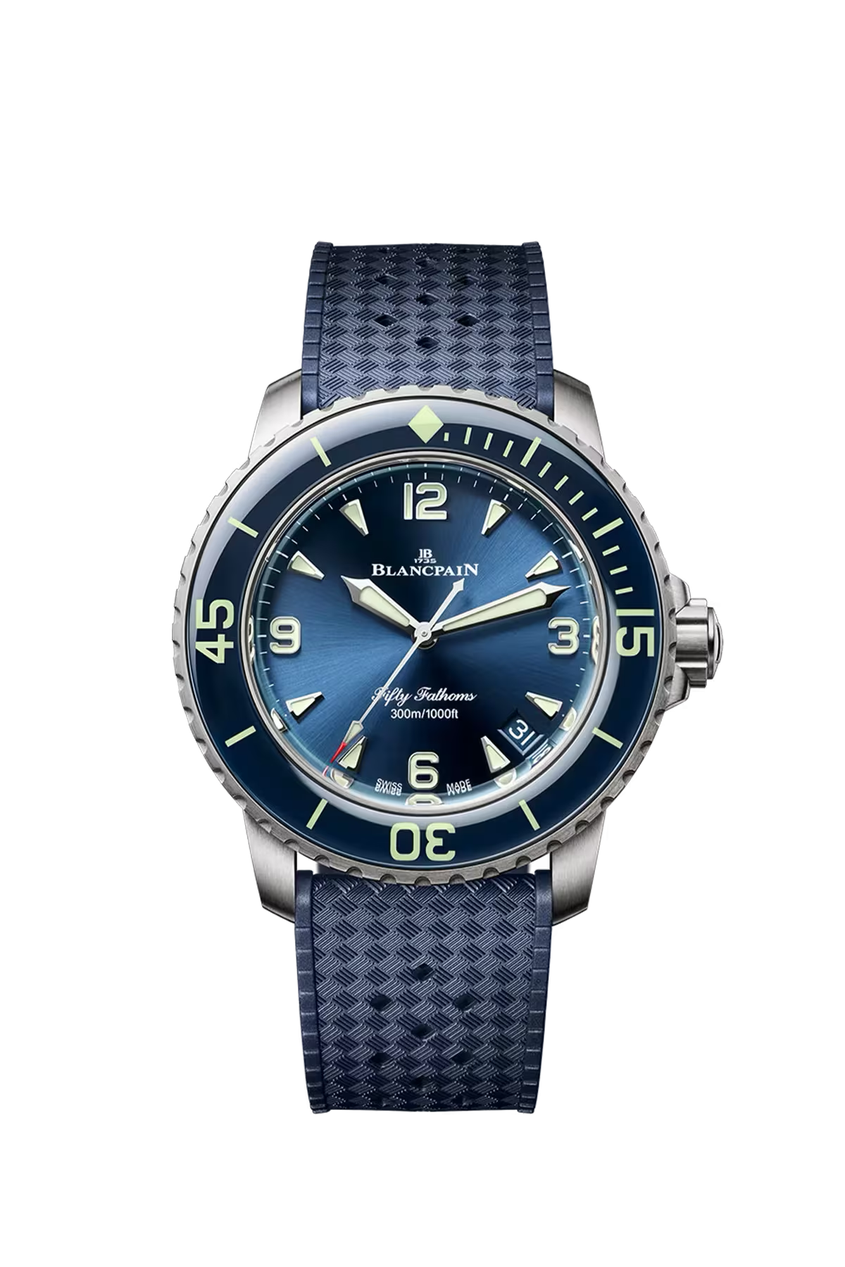 Blancpain Fifty Fathoms Automatique 42.3 mm with titanium case and sunburst blue dial, reference 5010-12B40-O64B