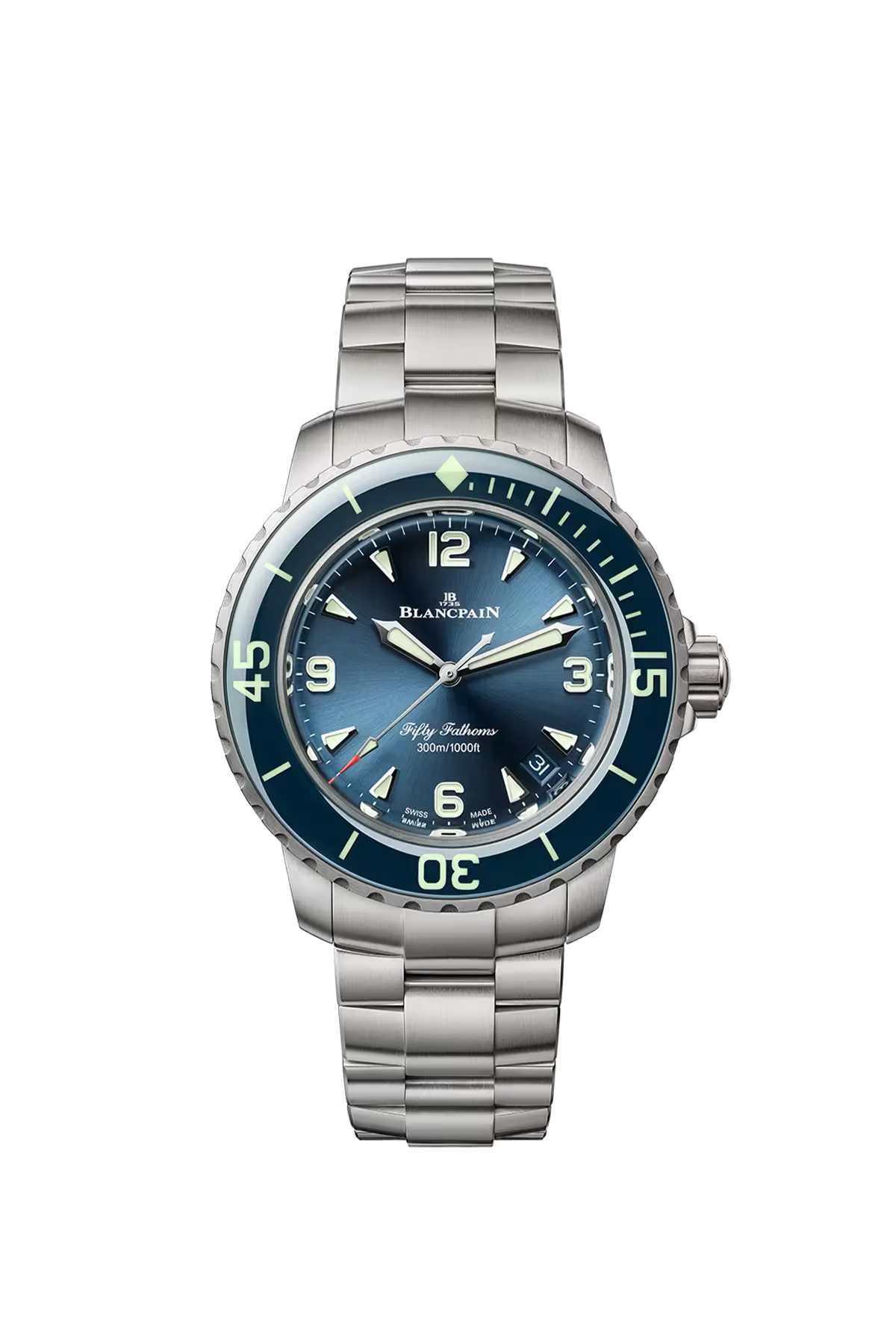 Blancpain Fifty Fathoms Automatique 38.2 mm with titanium case and sunburst blue dial, reference 5007-12B40-98S