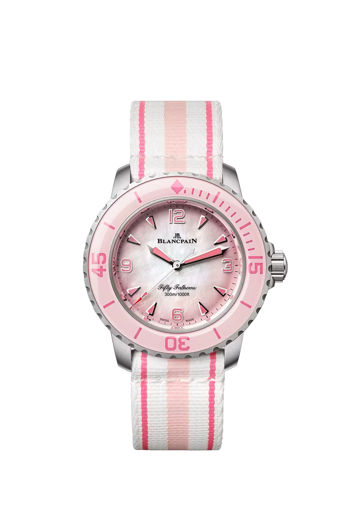 Blancpain Fifty Fathoms Automatique 38.2 mm with titanium case and gradient pink mother-of-pearl dial, reference 5007-12B44R-NAFA