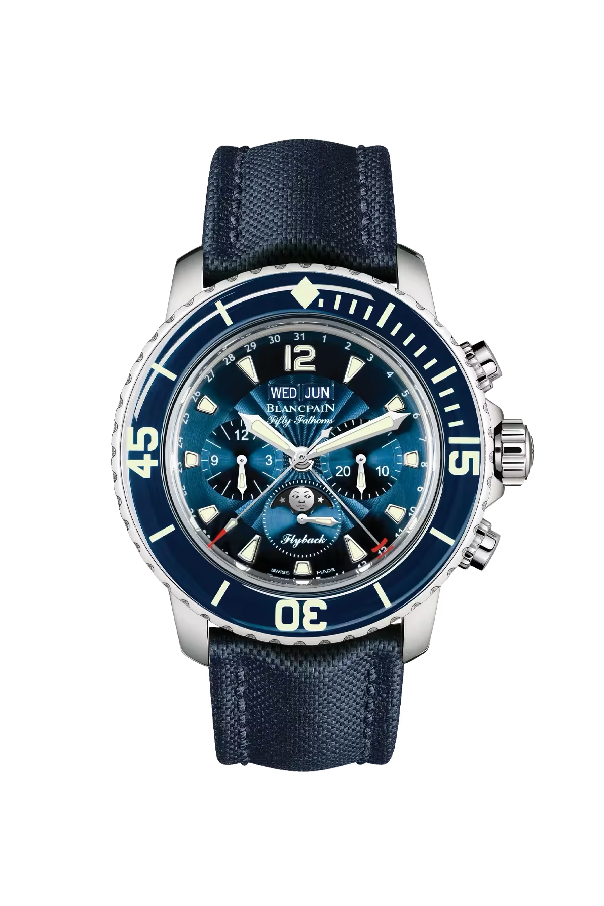 Blancpain Fifty Fathoms Flyback Calendar 45 mm with steel case and sunburst blue dial, reference 5066F-1140-52B