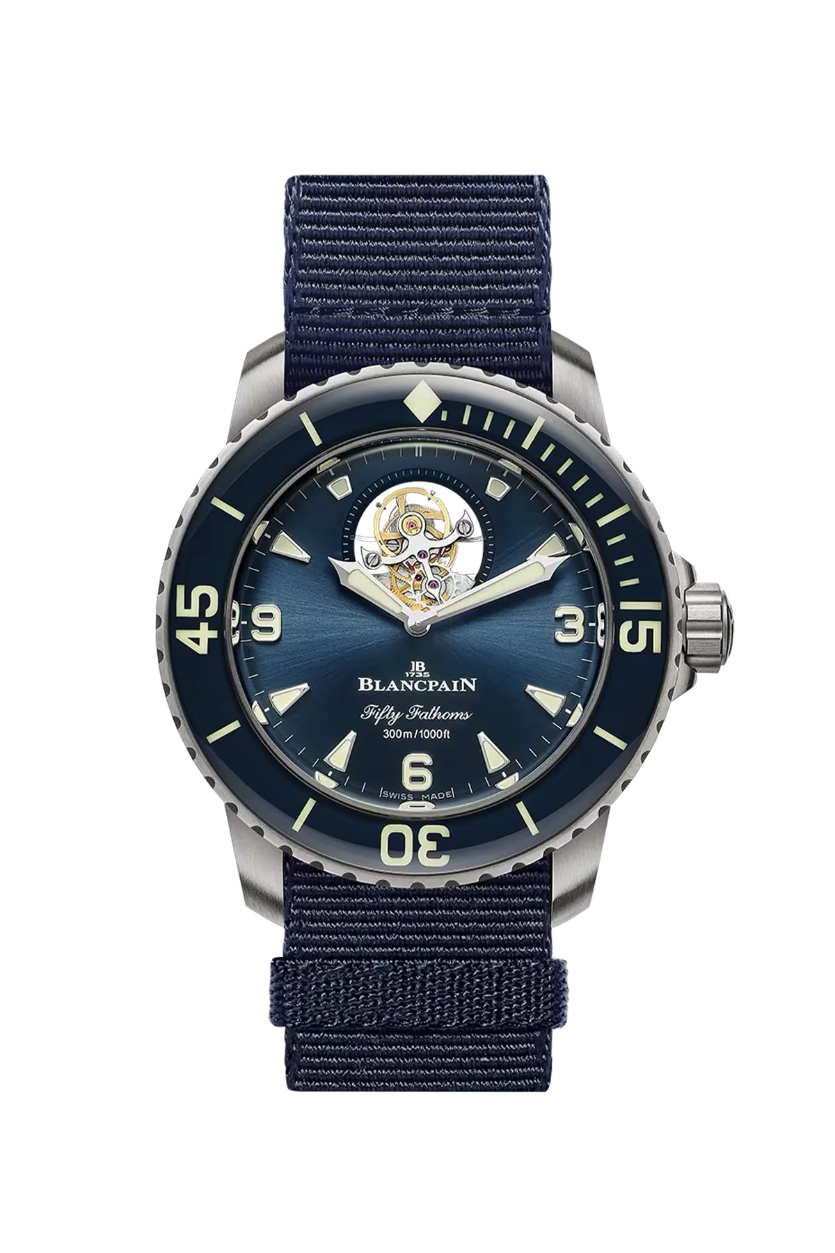 Blancpain Fifty Fathoms Tourbillon 8 Days 45 mm with titanium case and sunburst blue dial, reference 5025-12B40-NAOA