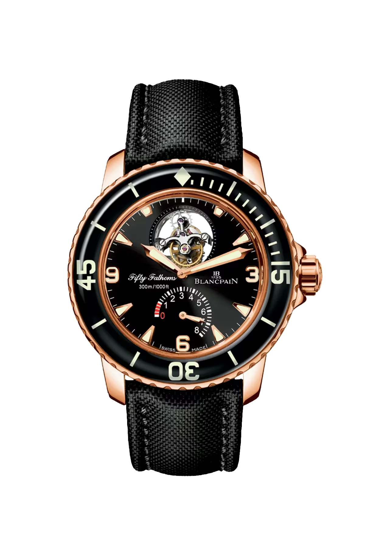 Blancpain Fifty Fathoms Tourbillon 8 Days 45 mm with red gold case and black dial, reference 5025-3630-52B