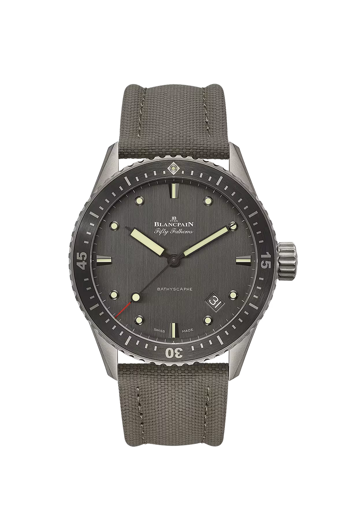 Blancpain Bathyscaphe 43 mm with titanium case and vertically brushed anthracite dial, reference 5000-1210-G52A