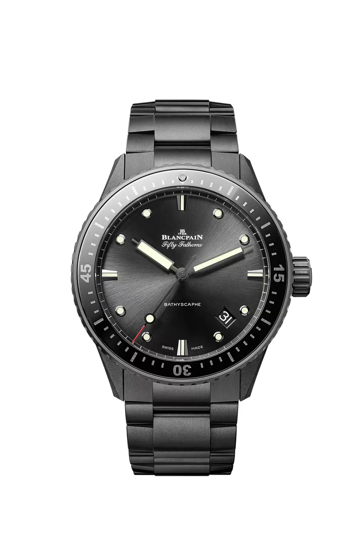 Blancpain Bathyscaphe 43.6 mm with ceramic case and sunburst black dial, reference 5000-0130-01S