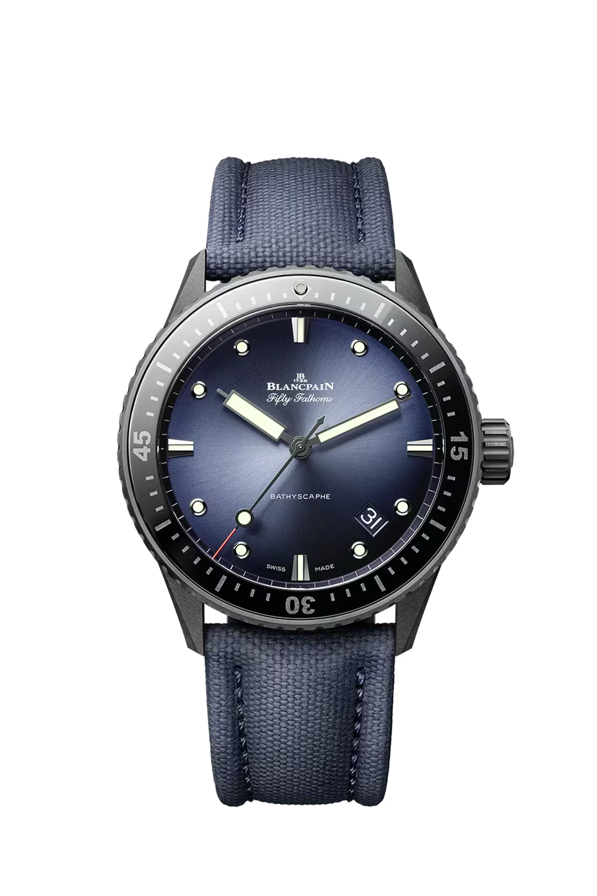 Blancpain Bathyscaphe 43.6 mm with ceramic case and gradient blue dial, reference 5000A-0140-O52A