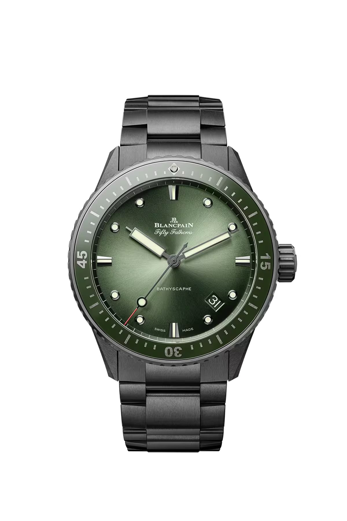 Blancpain Bathyscaphe 43 mm with ceramic case and sunburst green dial, reference 5000-0153-01S