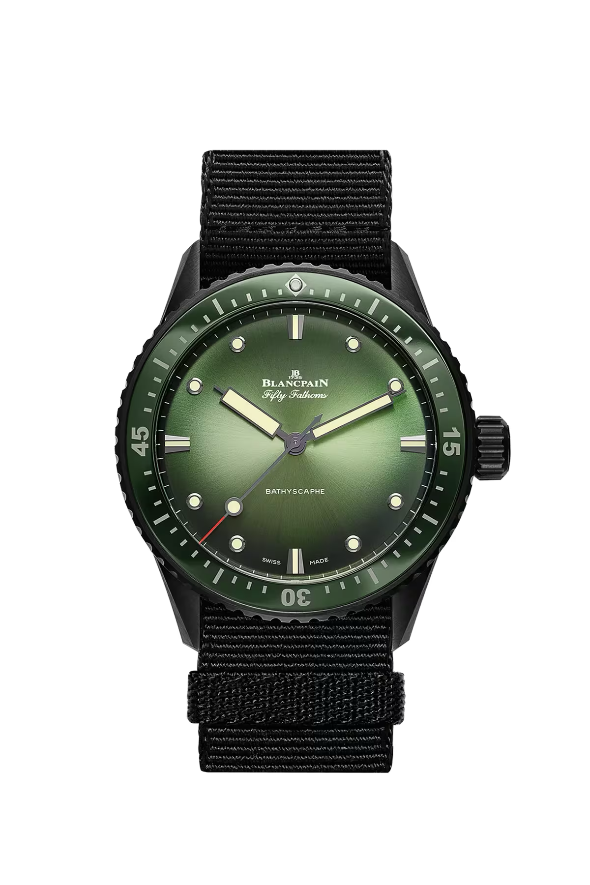 Blancpain Bathyscaphe Mokarran 43.6 mm with ceramic case and sunburst green dial, reference 5005-0153-NABA
