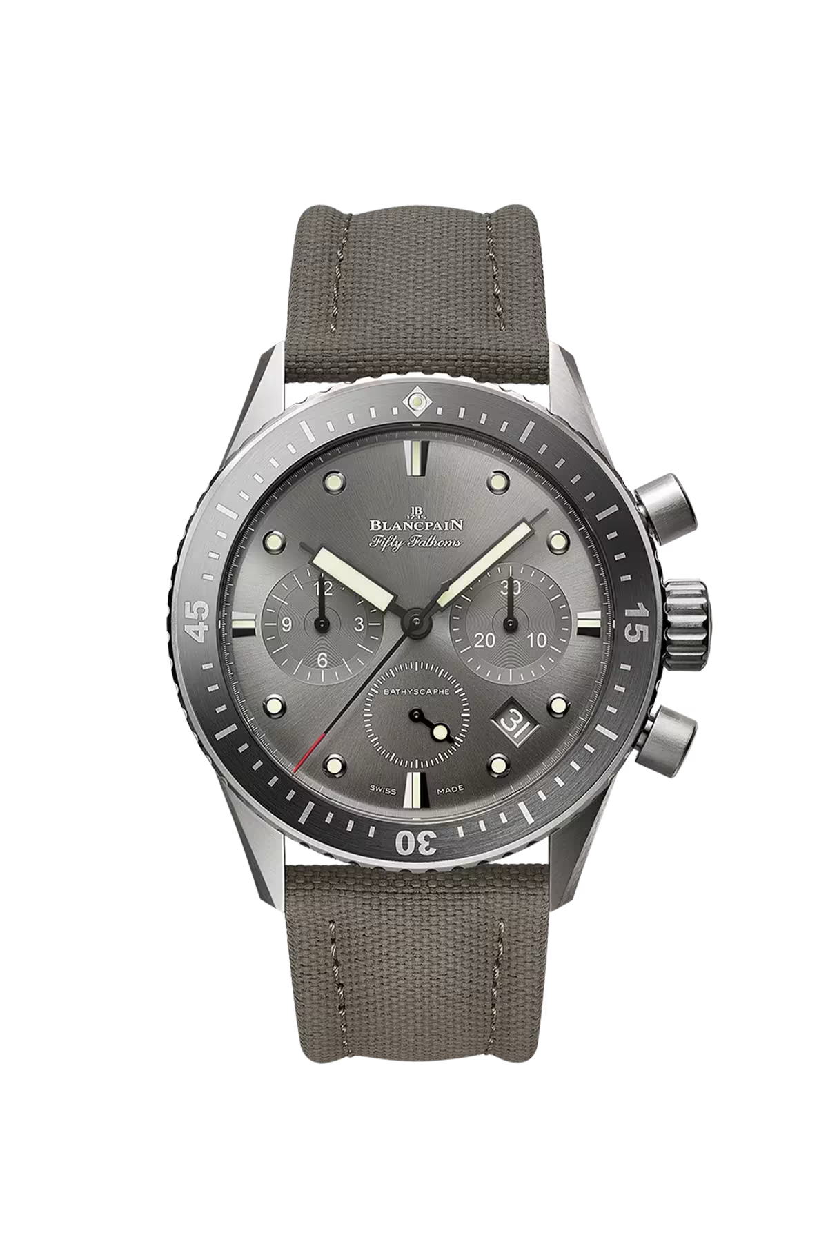 Blancpain Bathyscaphe Chronographe Flyback 43 mm with titanium case and sunburst anthracite dial, reference 5200-1210-G52A