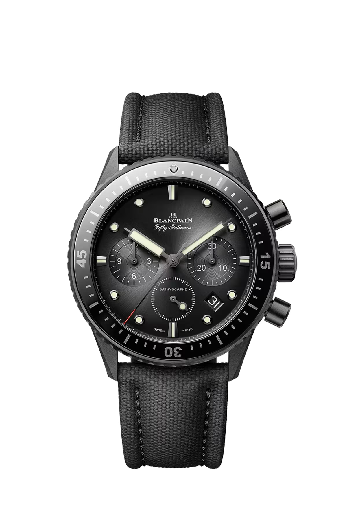 Blancpain Bathyscaphe Chronographe Flyback 43.6 mm with ceramic case and sunburst black dial, reference 5200-0130-B52A