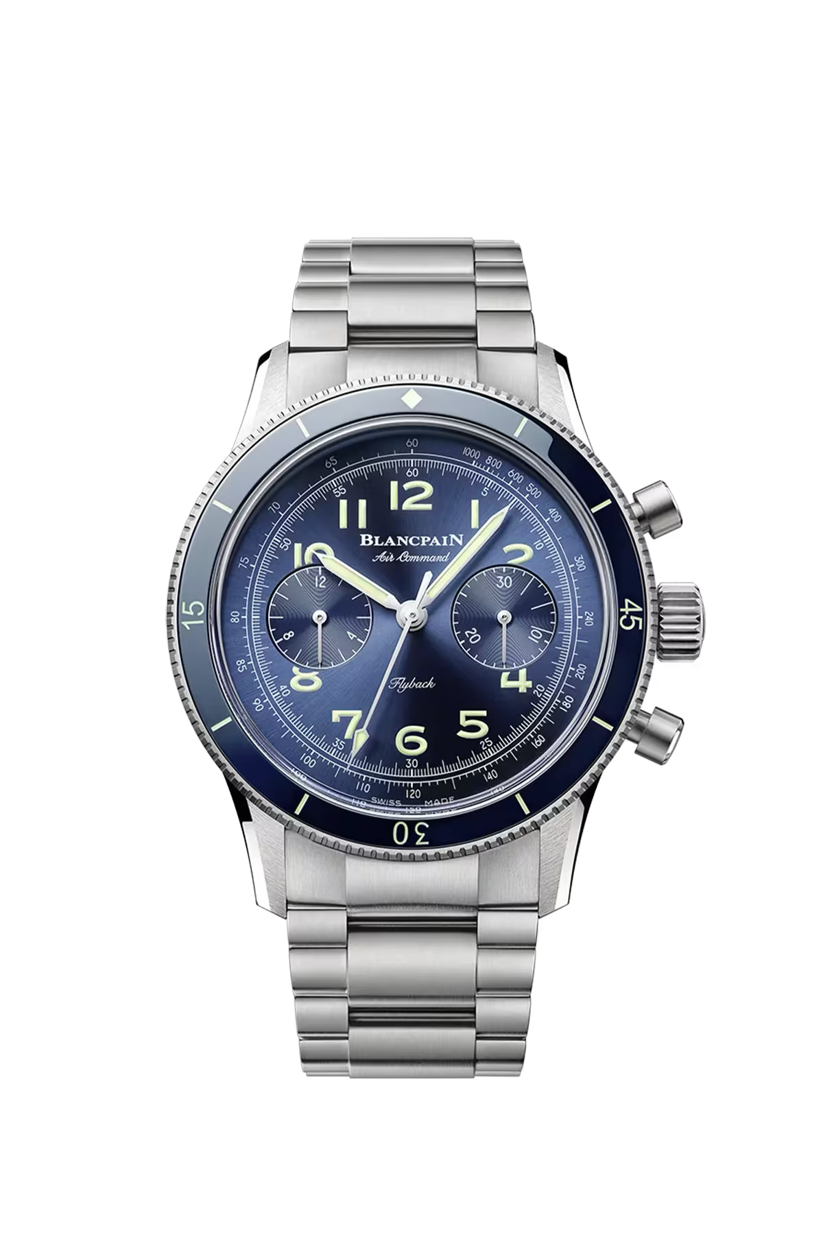 Blancpain Air Command 42.5 mm with titanium case and sunburst blue dial, reference AC02-12B40-98S