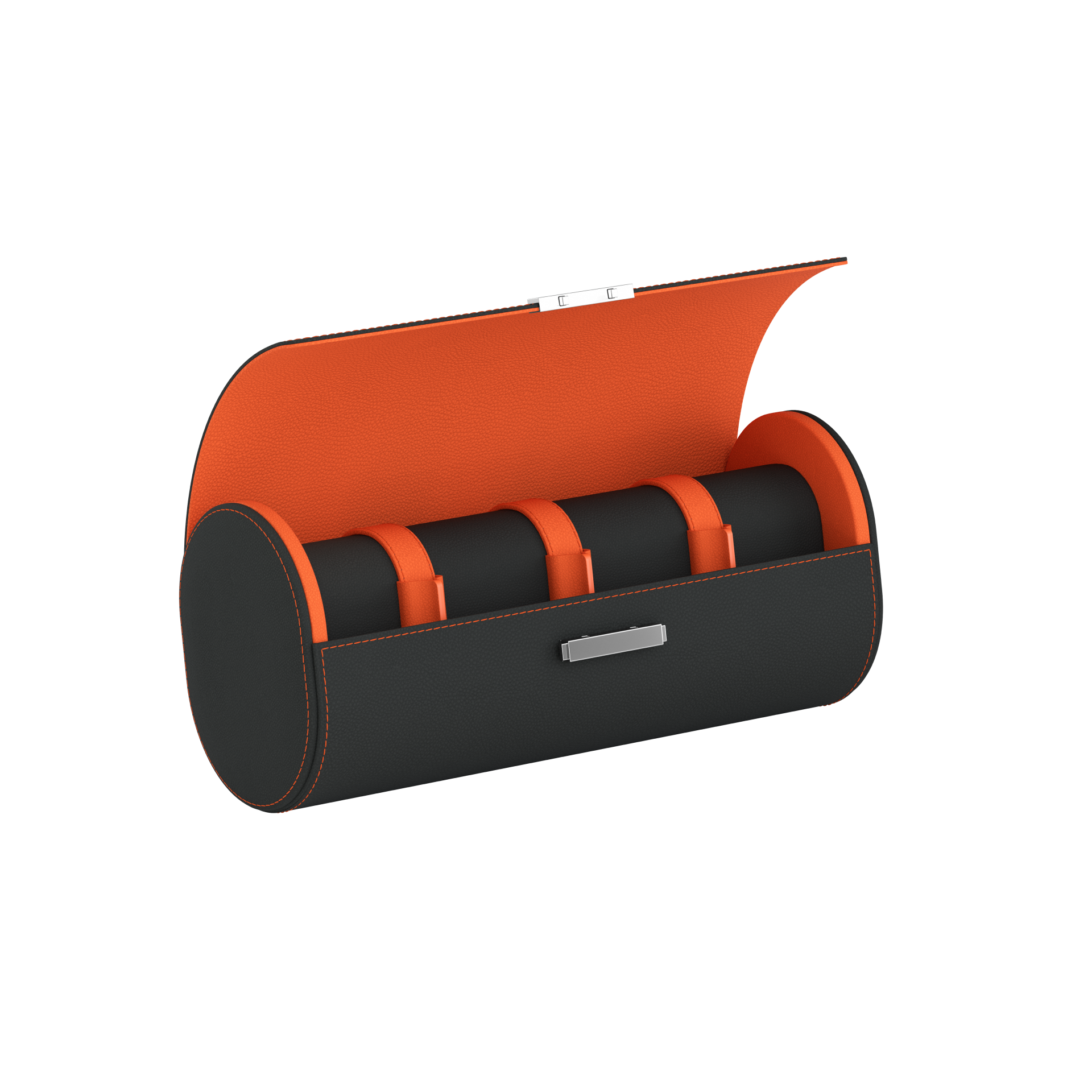 Pochette 4 Slate Gray / Orange leather watch roll