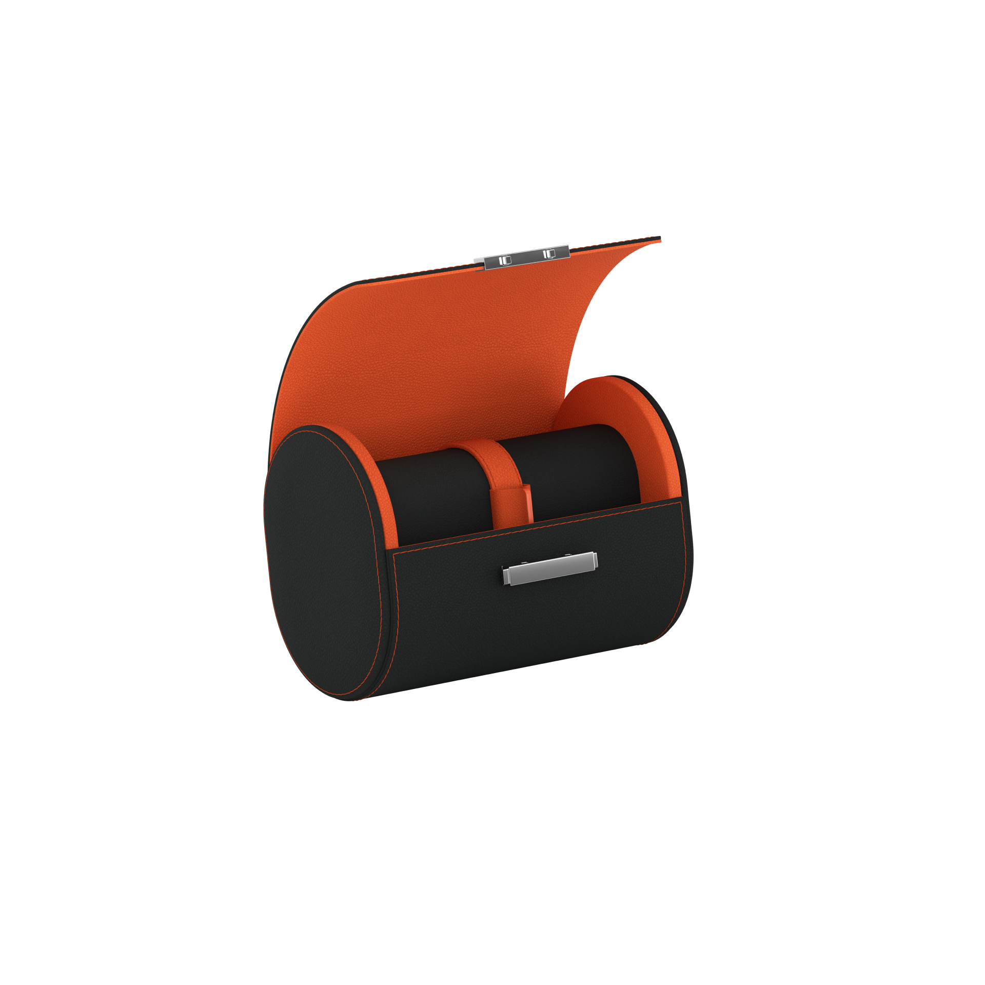 Pochette 2 Slate Gray / Orange leather watch roll