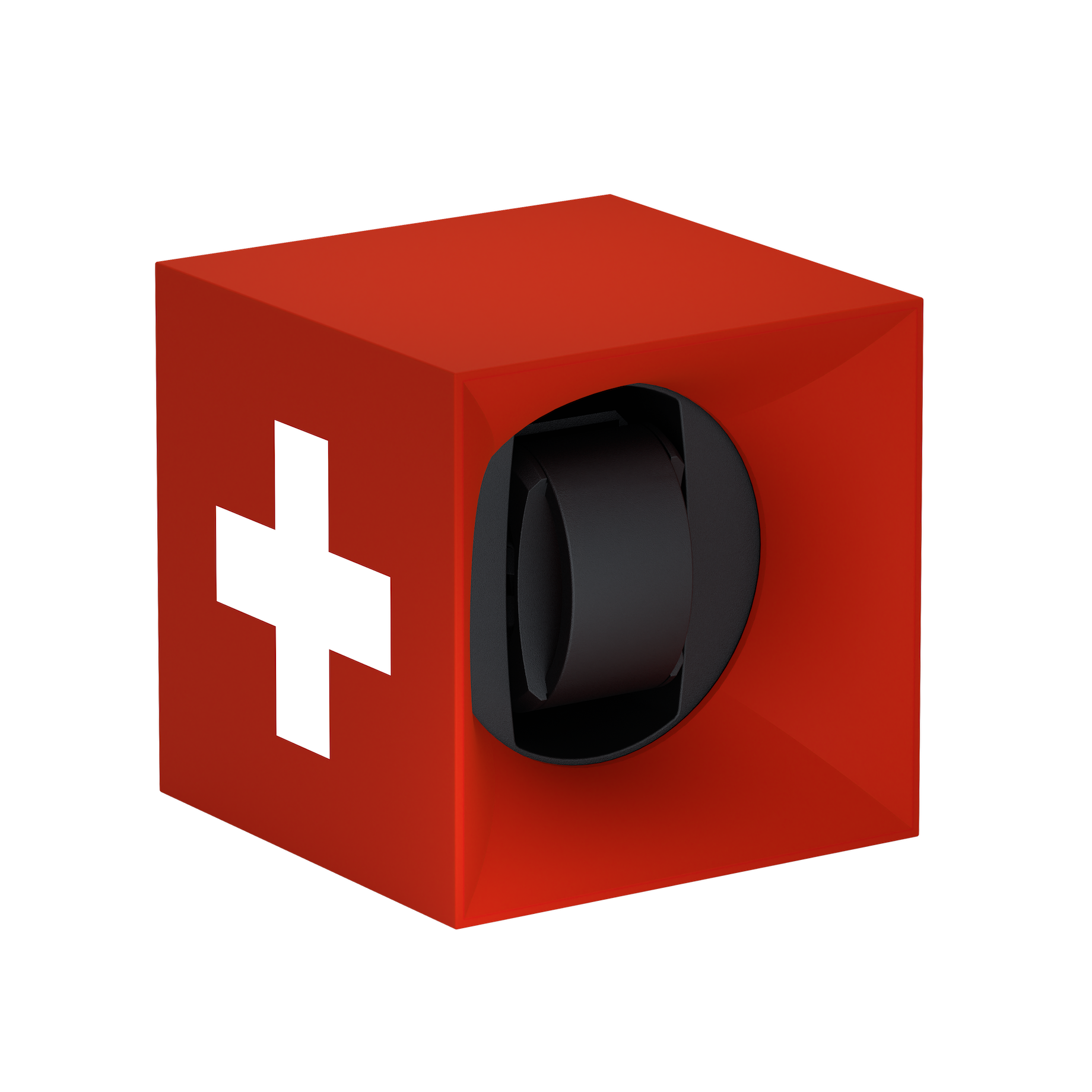 SwissKubik SK01 Red Soft Touch Swiss Cross automatic watch winder, reference SK01.STB.004.SC