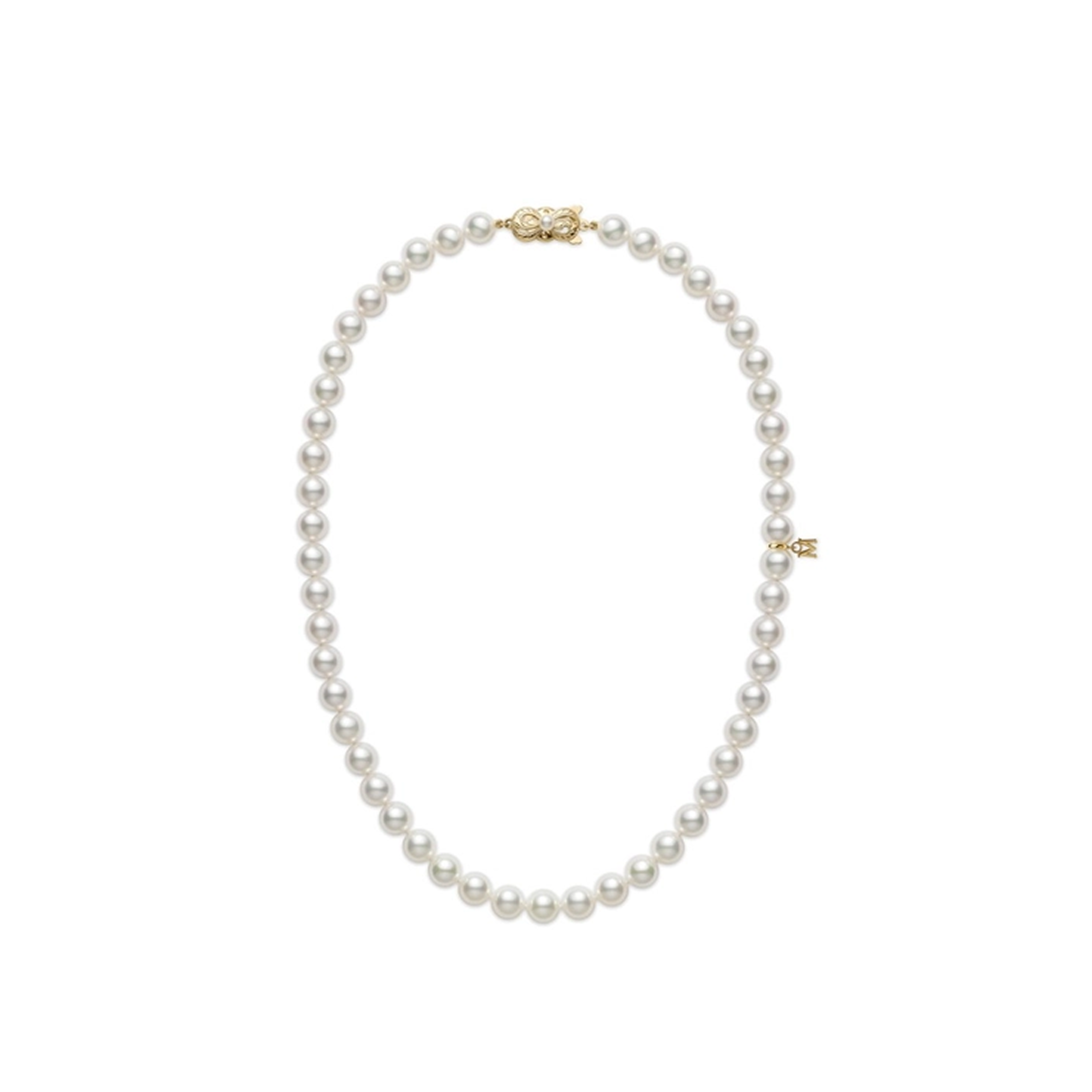 16 Inch Akoya Cultured Pearl Strand Necklace With 18K Yellow Gold Clasp
