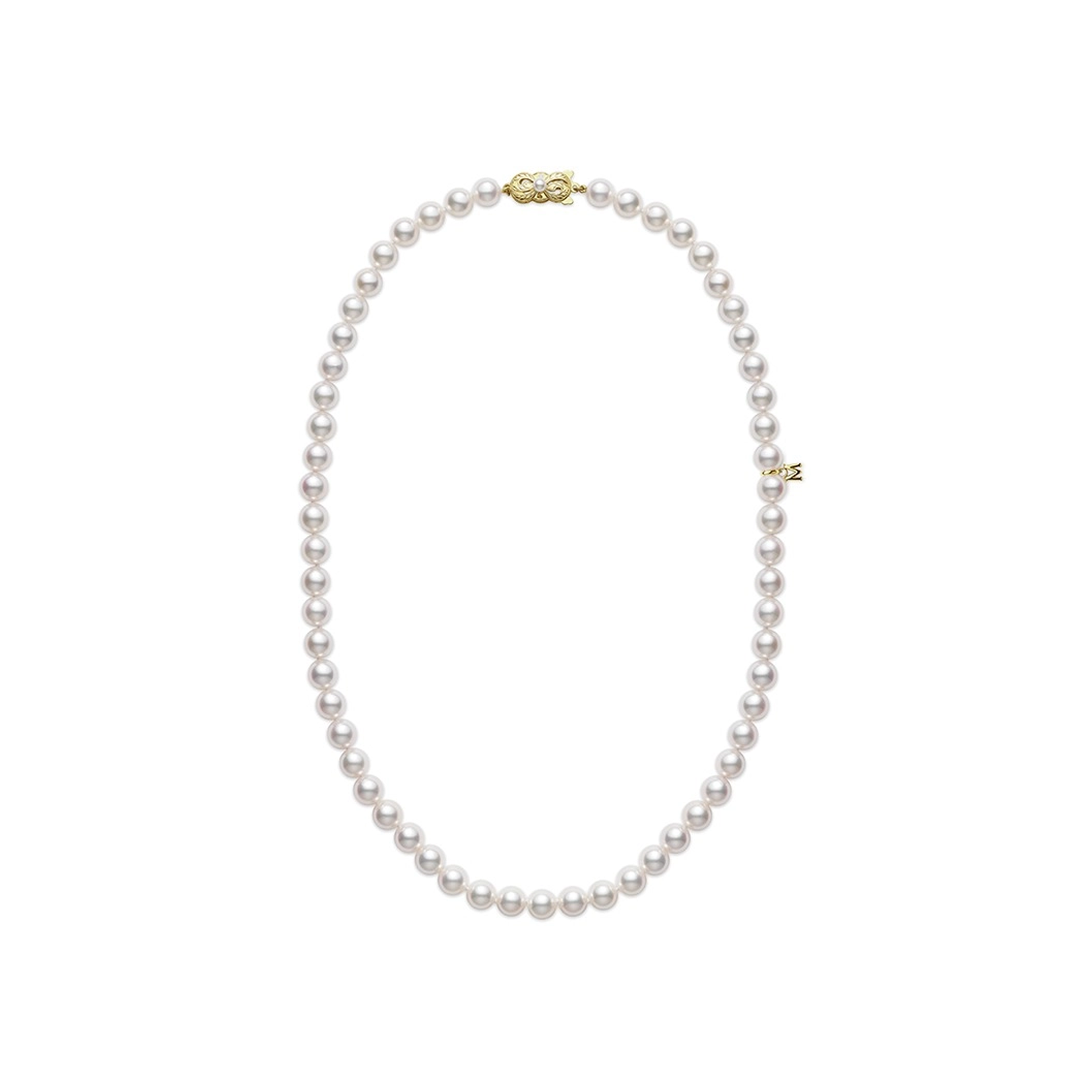 18 Inch Akoya Cultured Pearl Strand Necklace With 18K Yellow Gold Clasp
