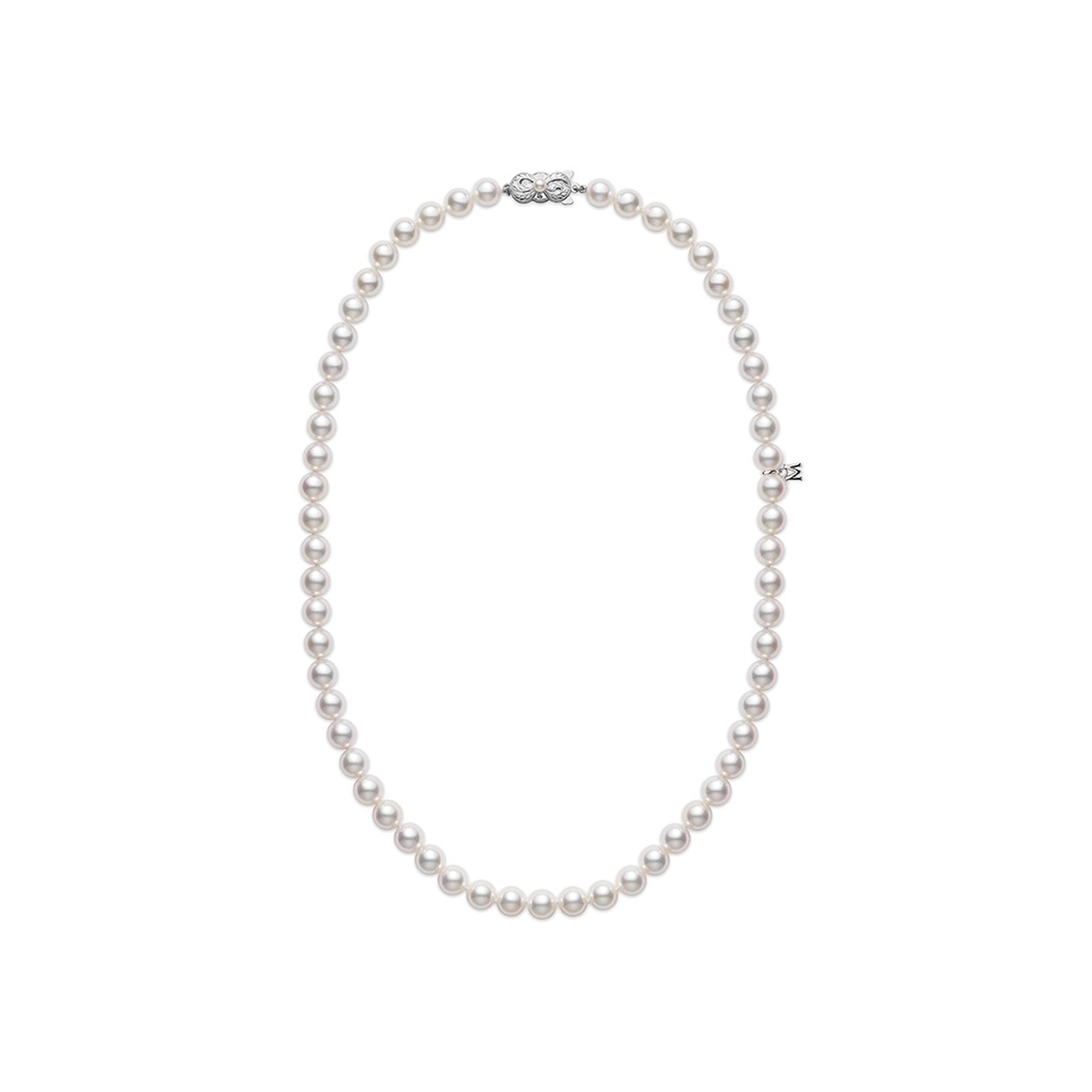 18 Inch Akoya Cultured Pearl Strand Necklace With 18K White Gold Clasp