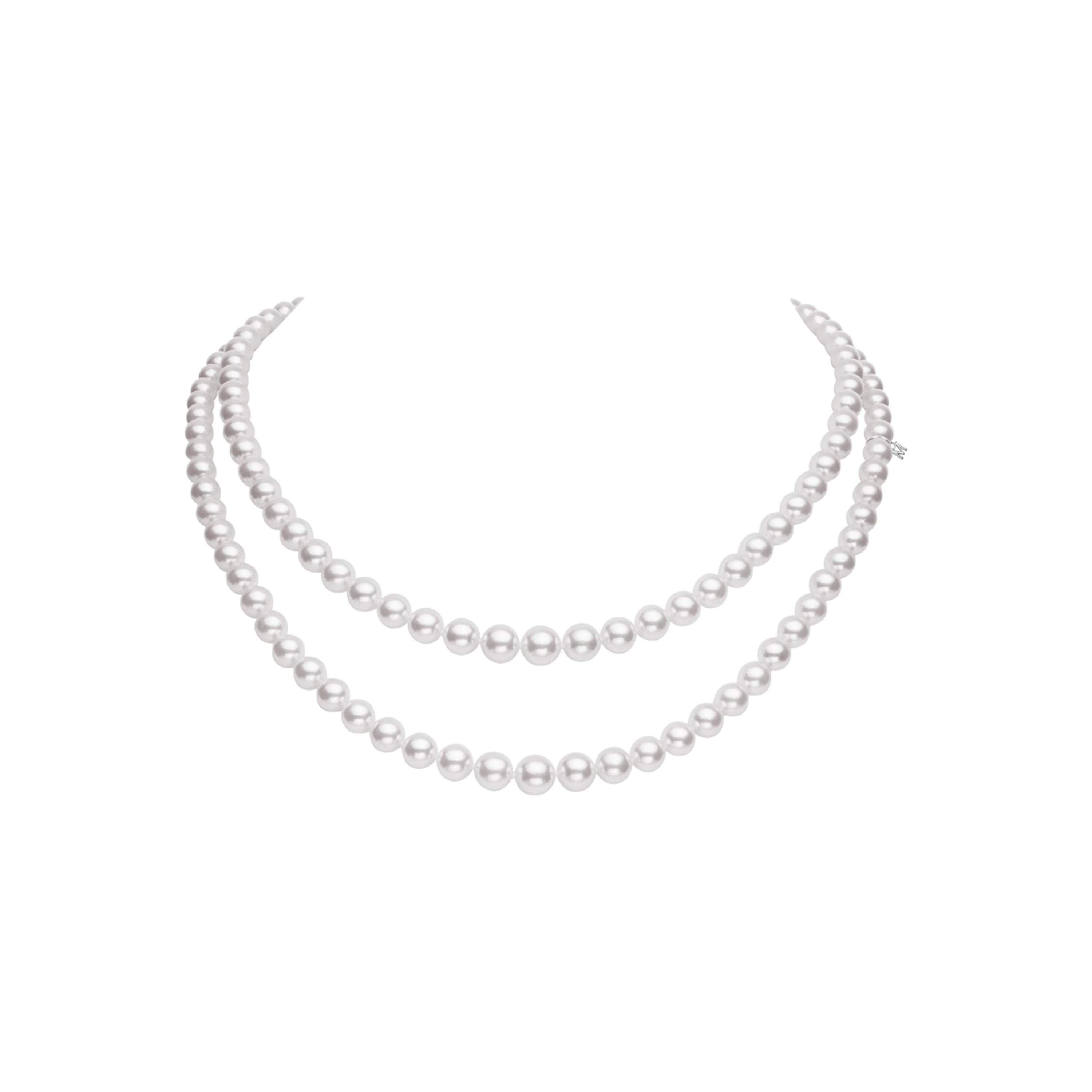 Akoya Cultured Pearl Double Strand Necklace in 18K White Gold