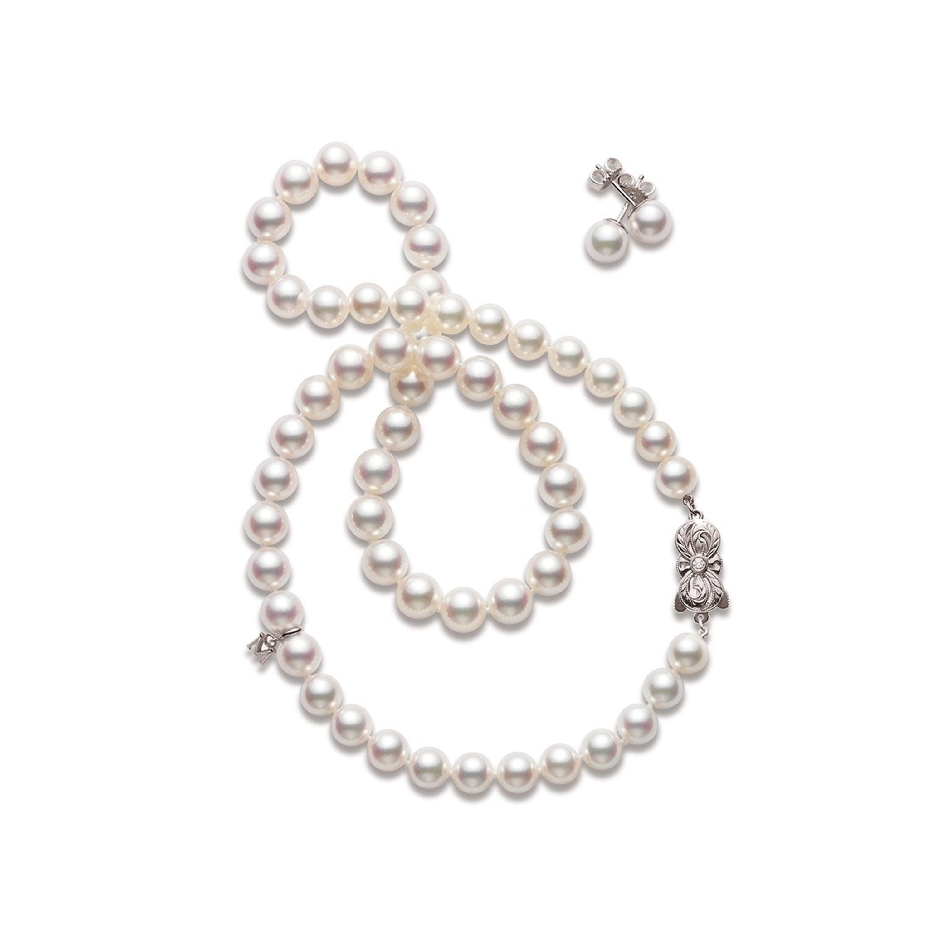 Akoya Cultured Pearl 18 Inch Two-Piece Set in 18K White Gold
