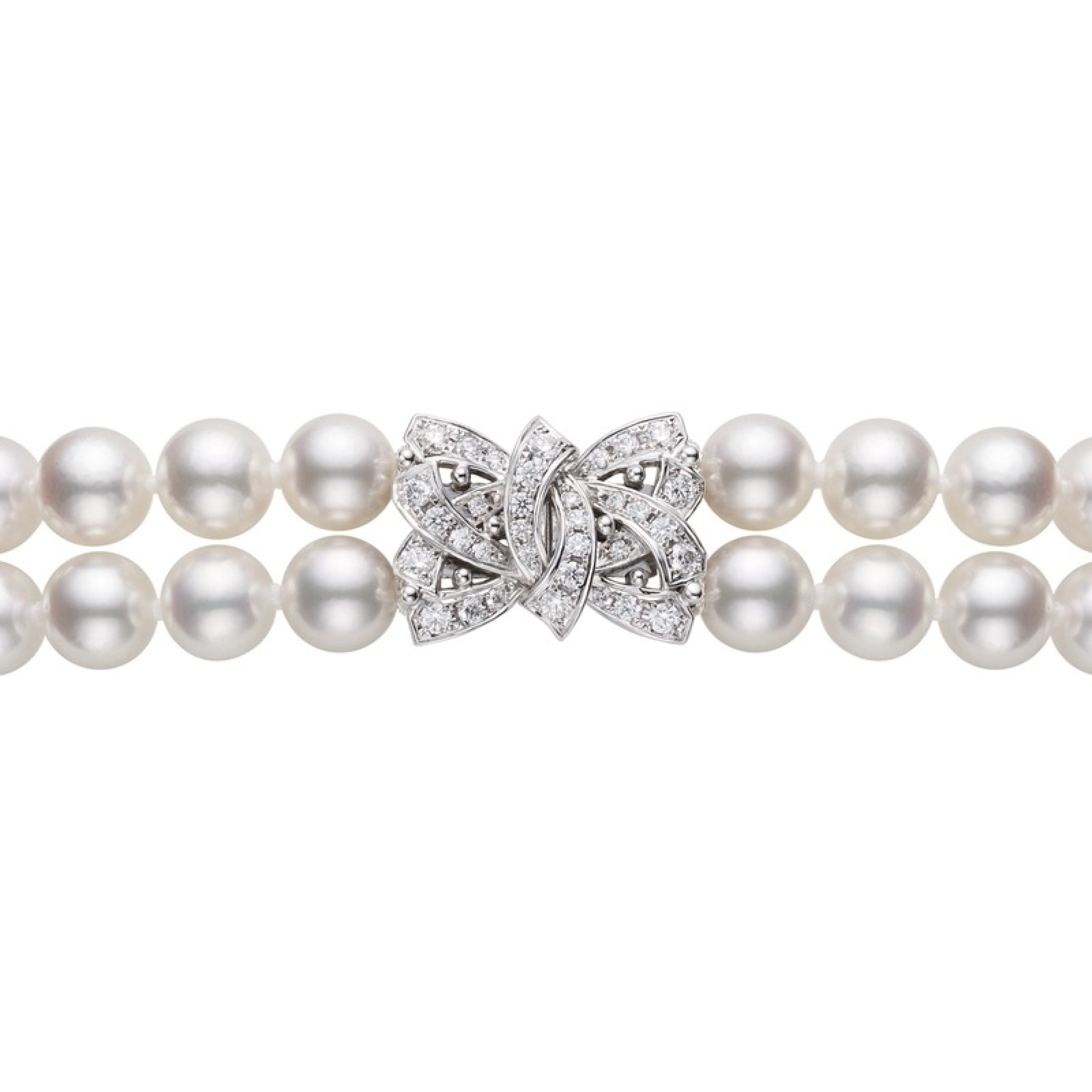 Jeux de Rubans Akoya Cultured Pearl Double Row Necklace with 18K White Gold Clasp
