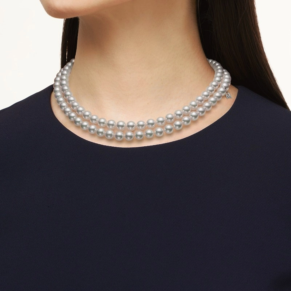 Jeux de Rubans Akoya Cultured Pearl Double Row Necklace with 18K White Gold Clasp