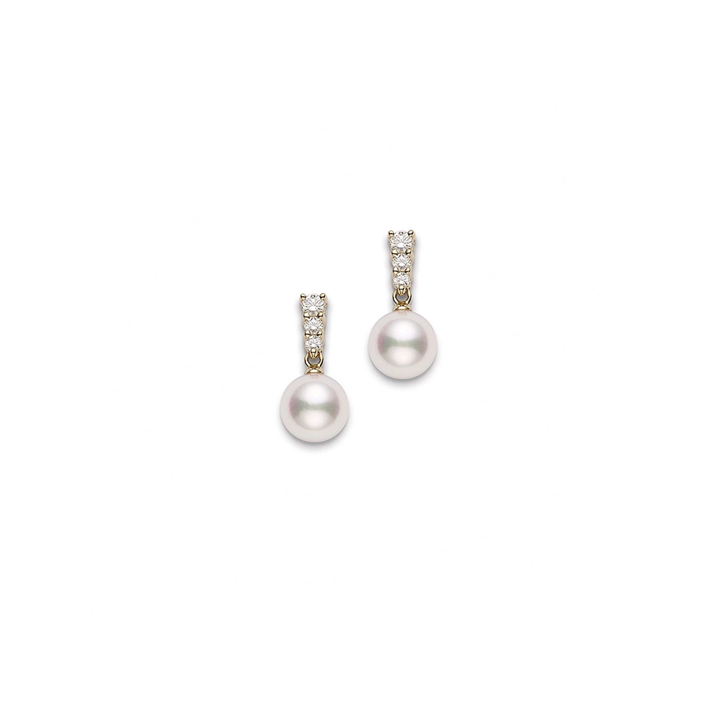 Morning Dew Akoya Cultured Pearl Earrings in 18K Yellow Gold