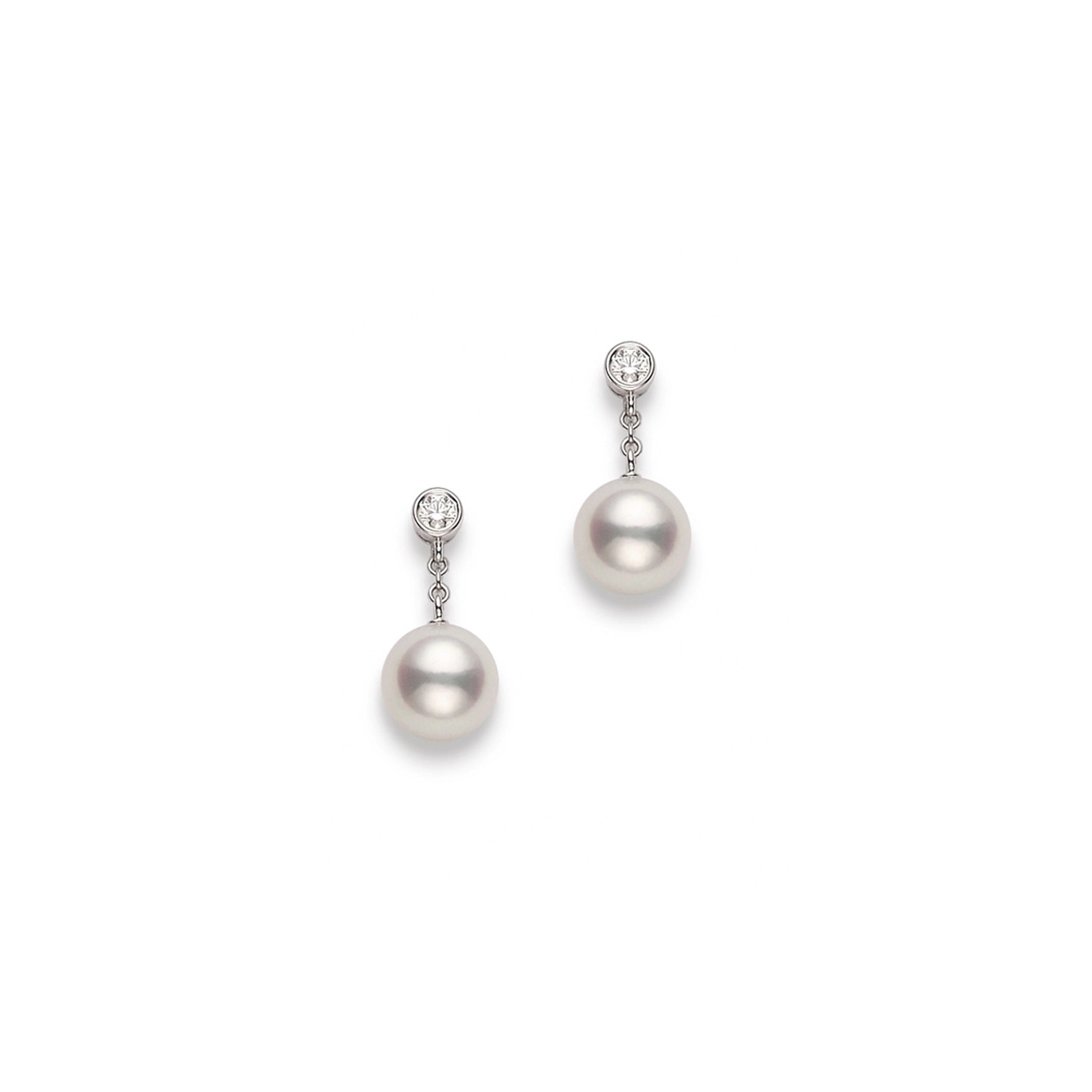 Classic Akoya Cultured Pearl and Diamond Drop Earrings
