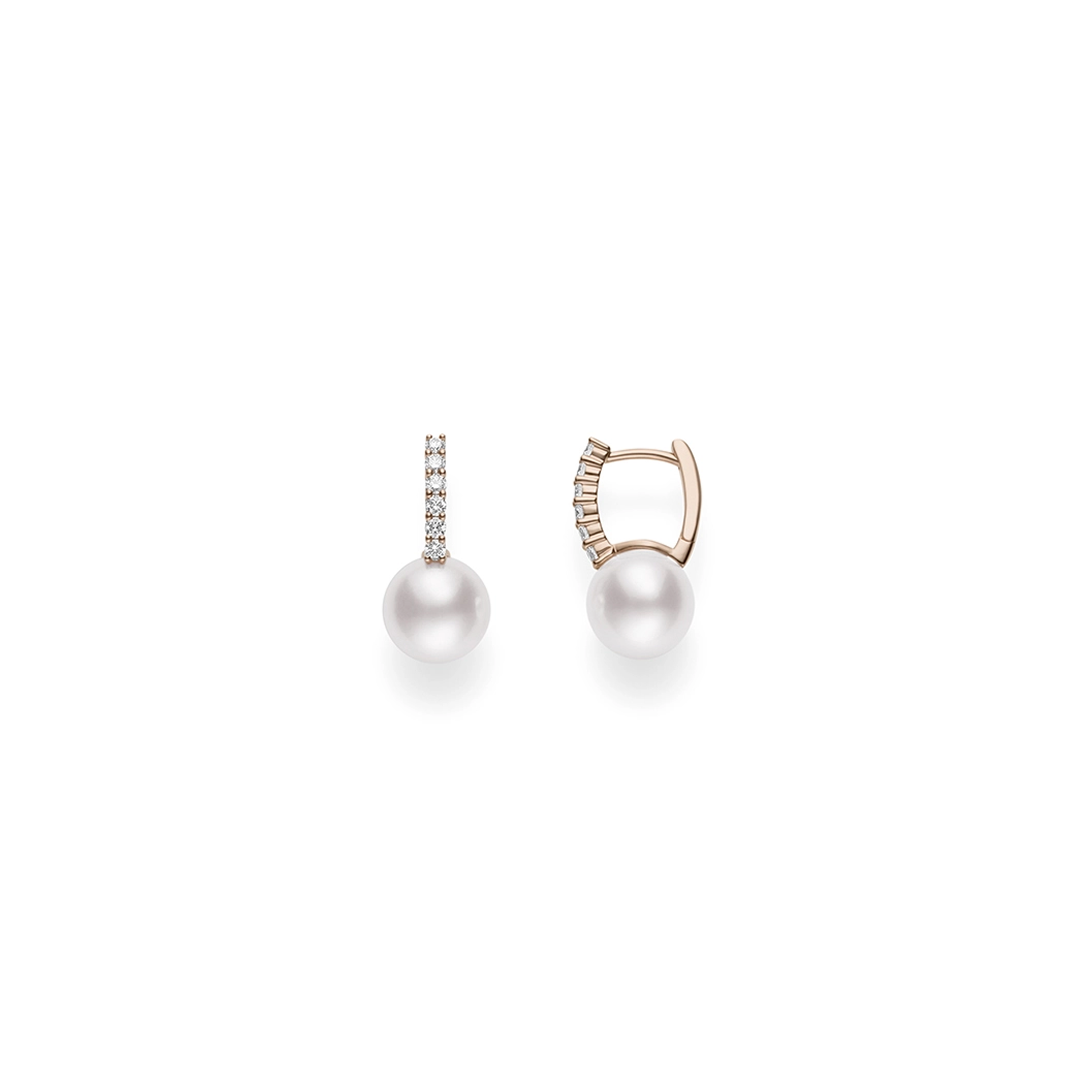 Classic Elegance Akoya Cultured Pearl and Diamond Earrings – 18K Pink Gold