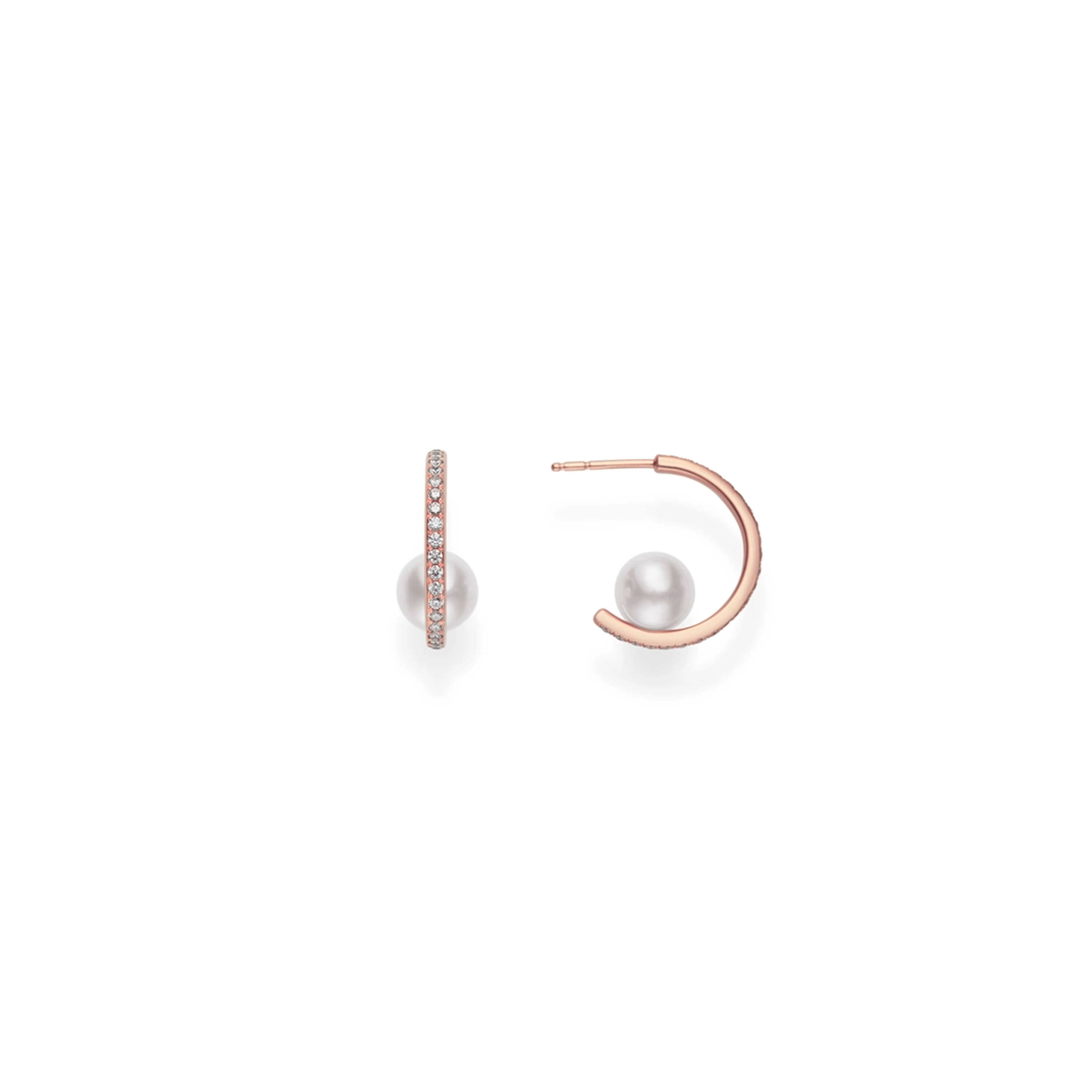 Akoya Cultured Pearl and Diamond Earrings - 18K Pink Gold