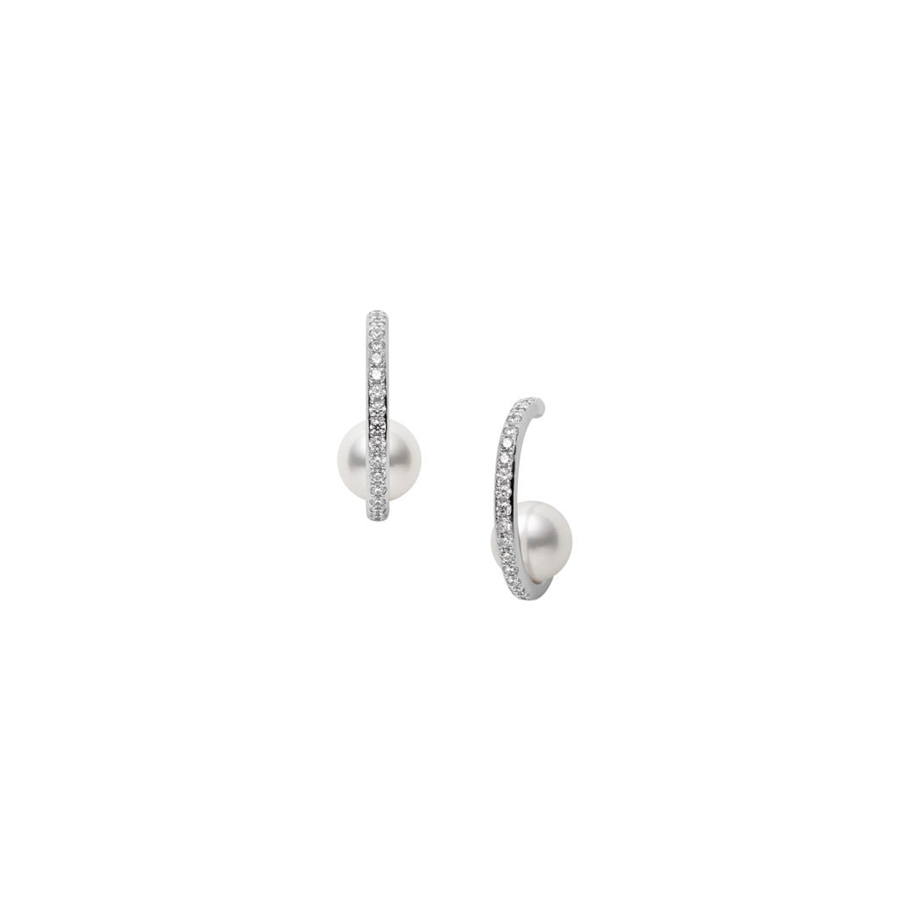 Akoya Cultured Pearl and Diamond Hoop Earrings