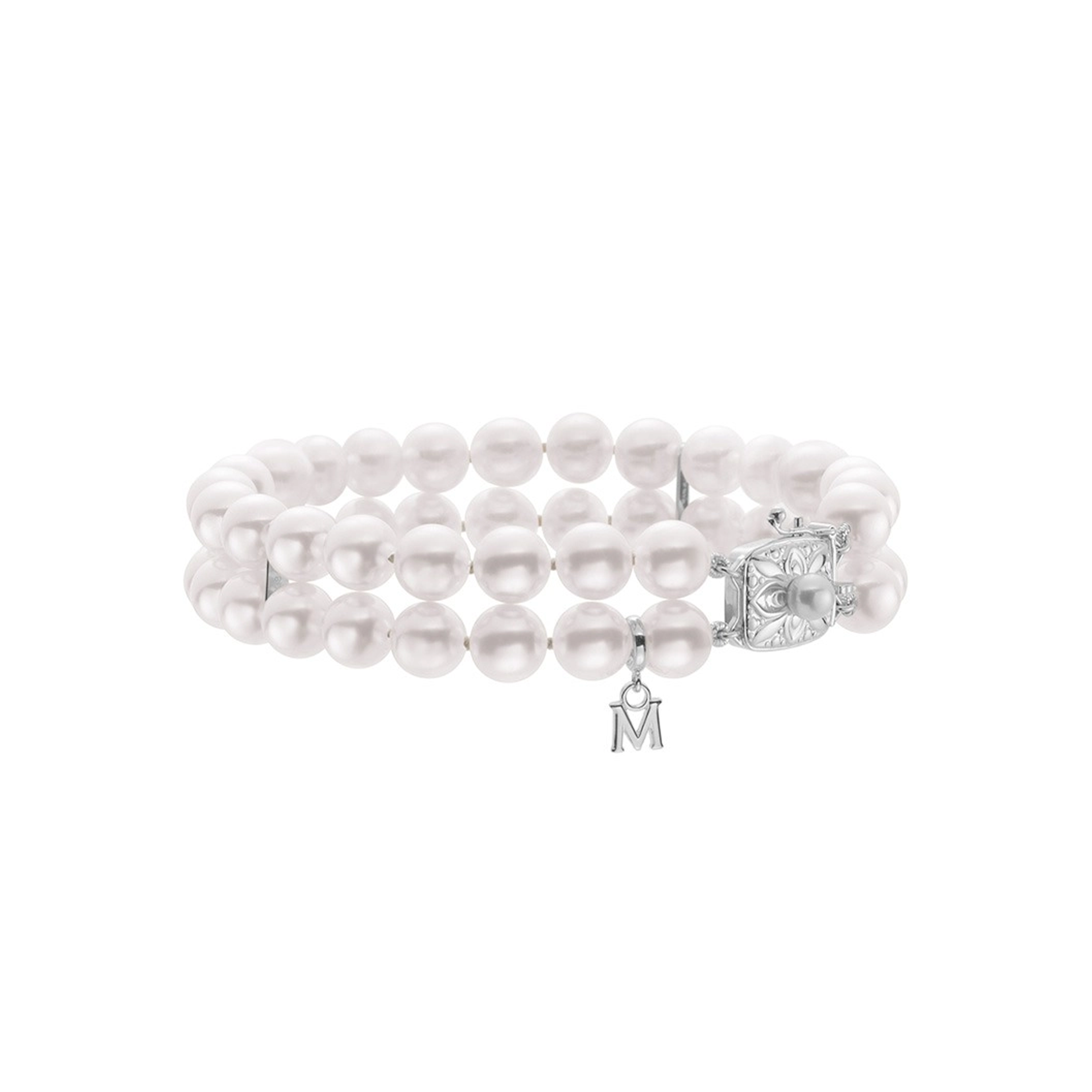 Akoya Cultured Pearl Two Row Bracelet with 18K White Gold Clasp