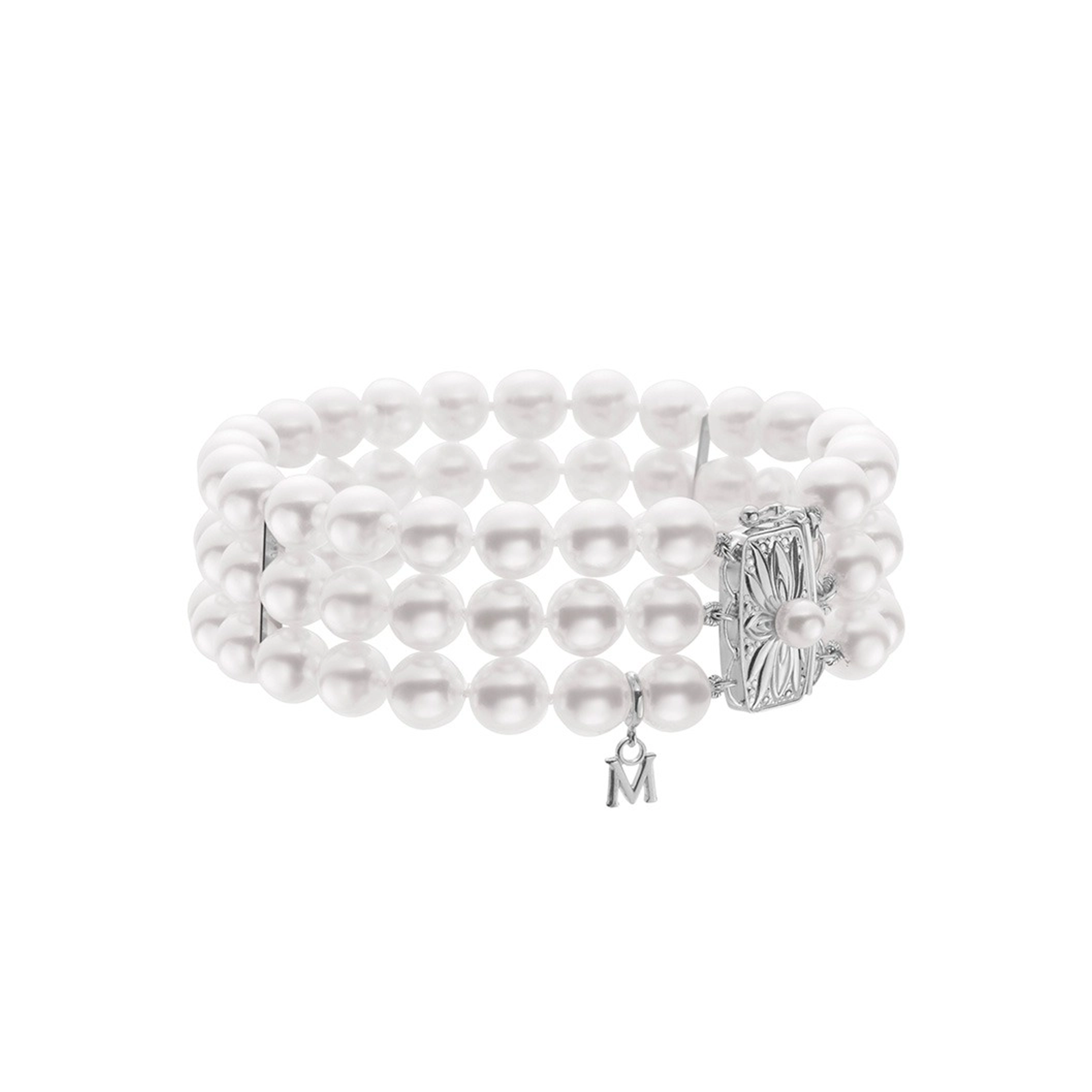 Akoya Cultured Pearl Tripple Row Bracelet with 18K White Gold Clasp
