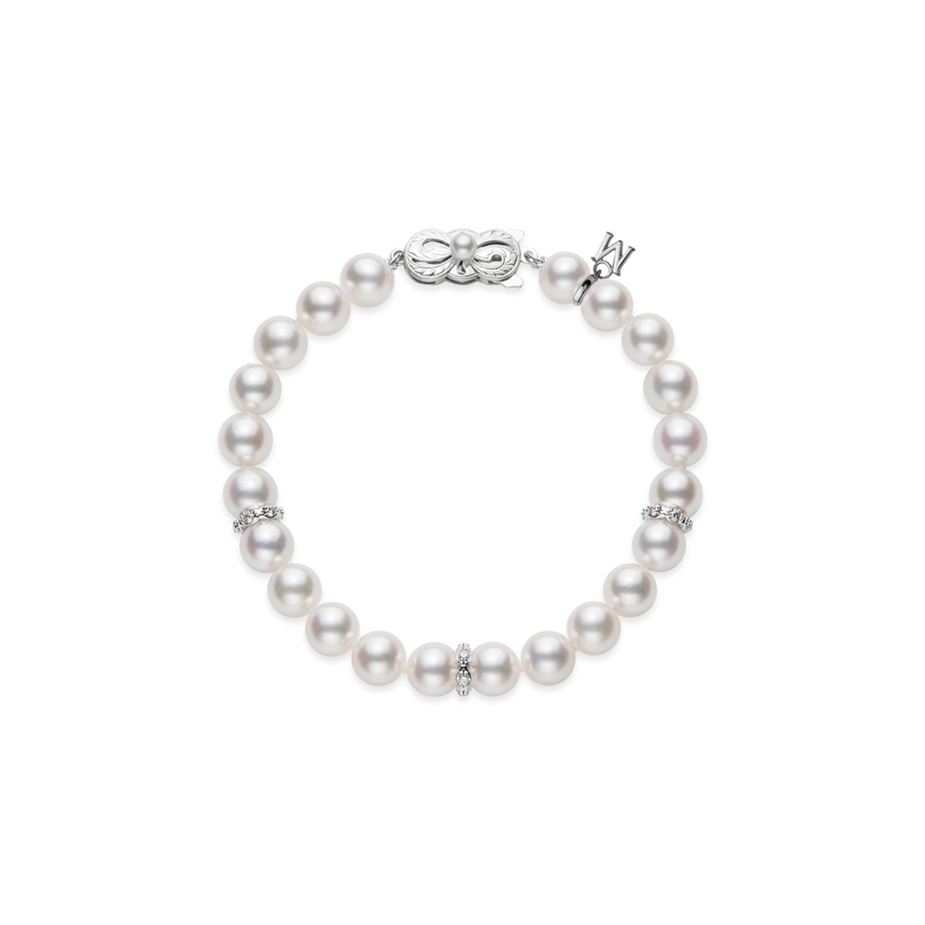 Akoya Cultured Pearl and Diamond Rondell Bracelet in 18K White Gold