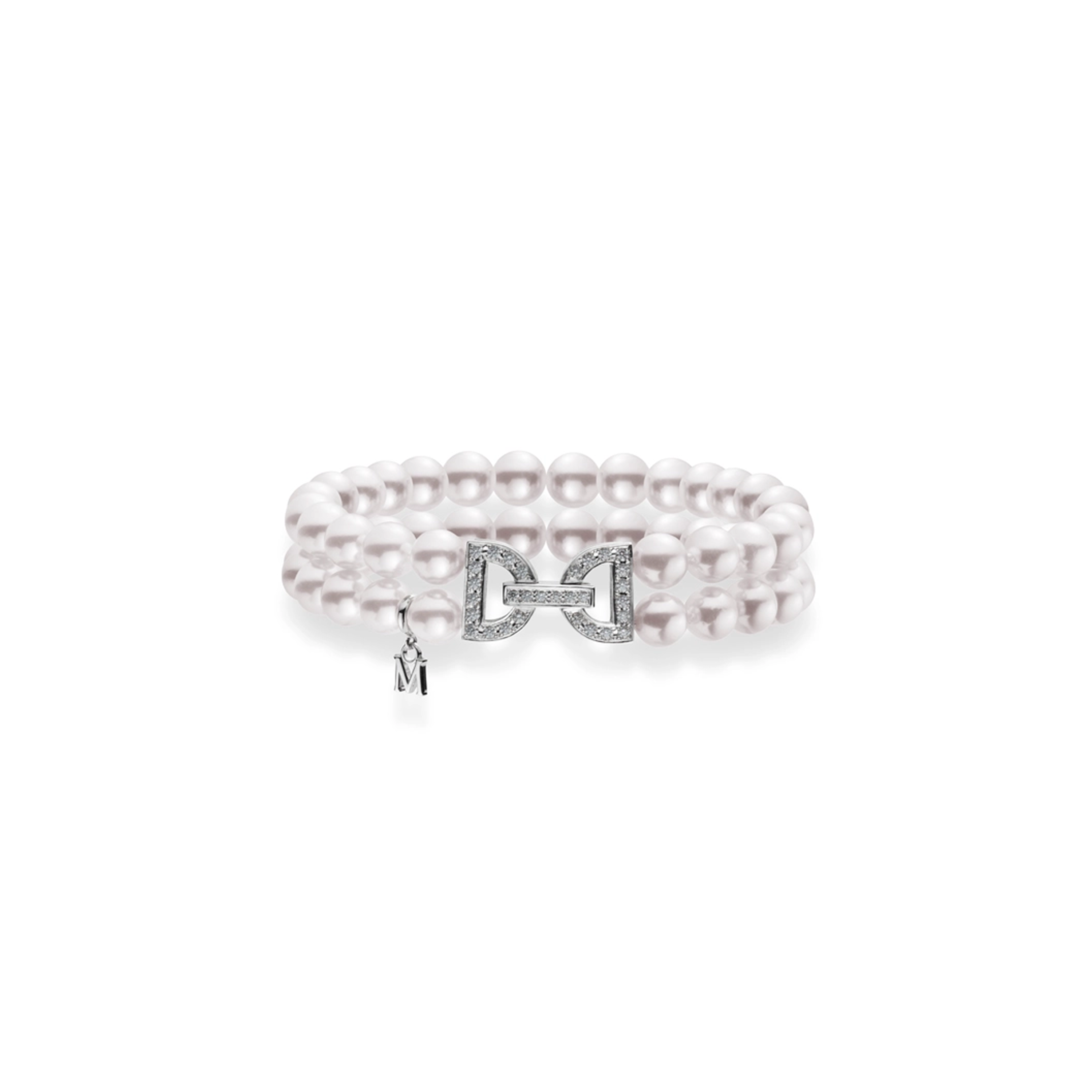 Akoya Cultured Pearl Double Row Bracelet with Diamond Clasp