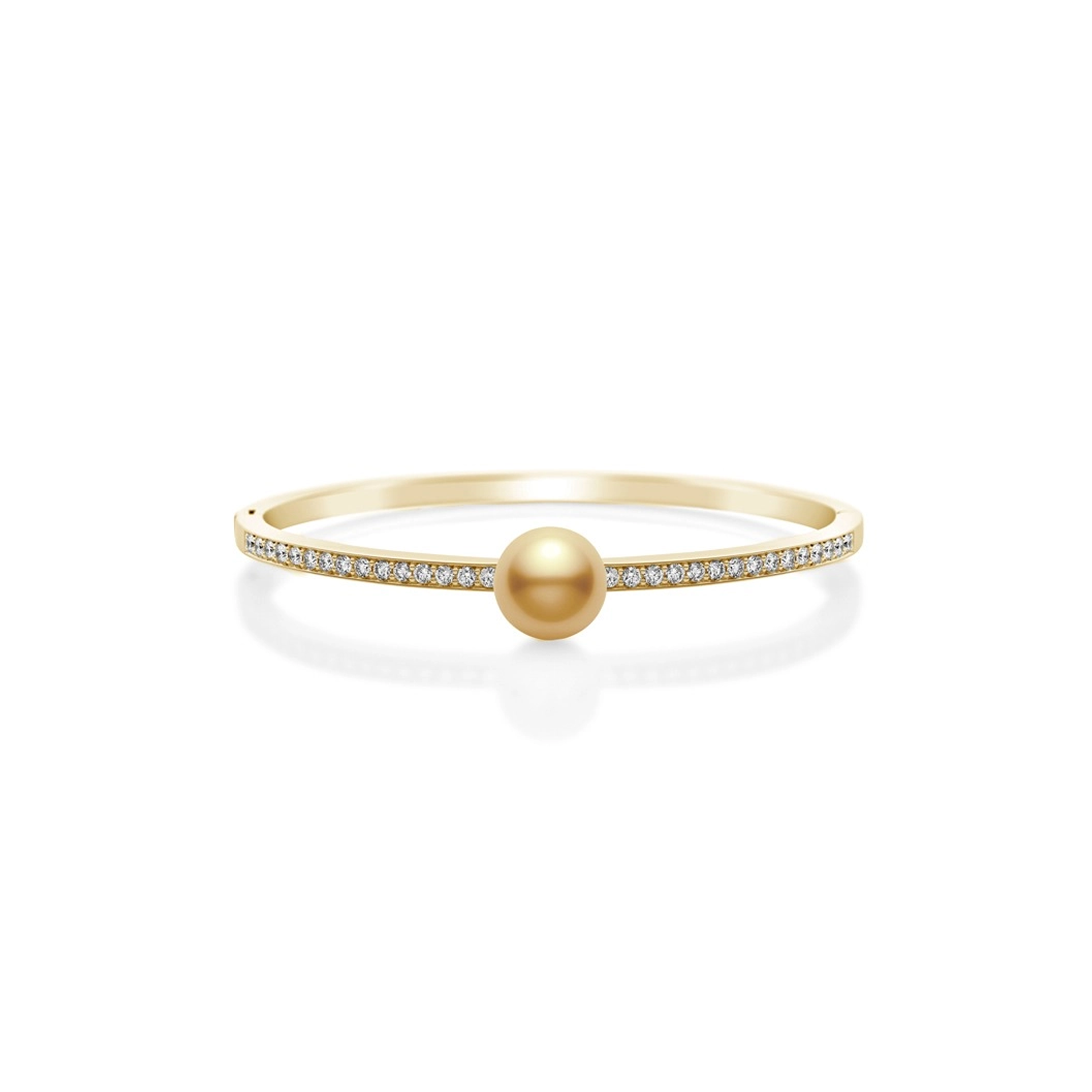 Golden South Sea Cultured Pearl and Diamond Bangle Bracelet in 18K Yellow Gold