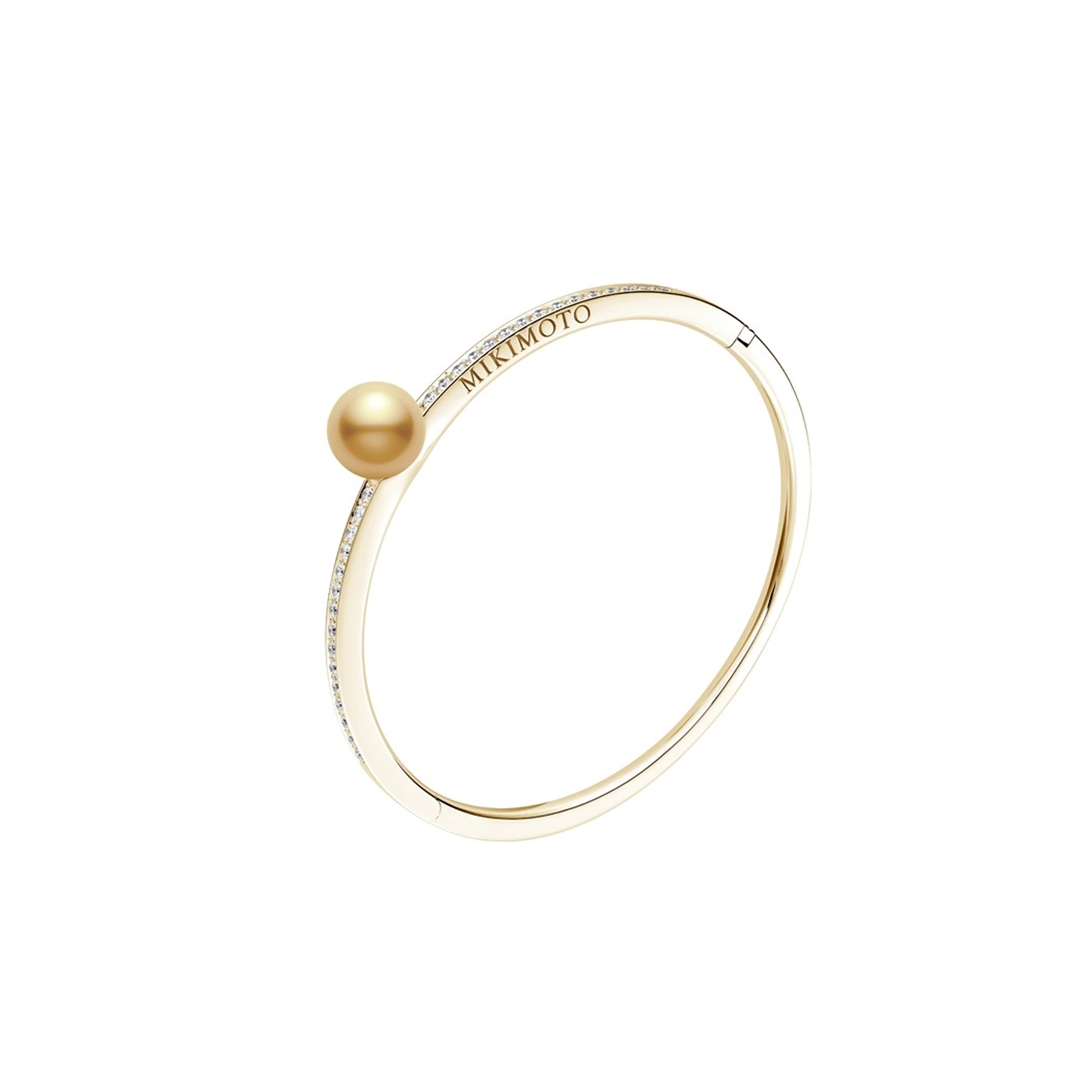 Golden South Sea Cultured Pearl and Diamond Bangle Bracelet in 18K Yellow Gold