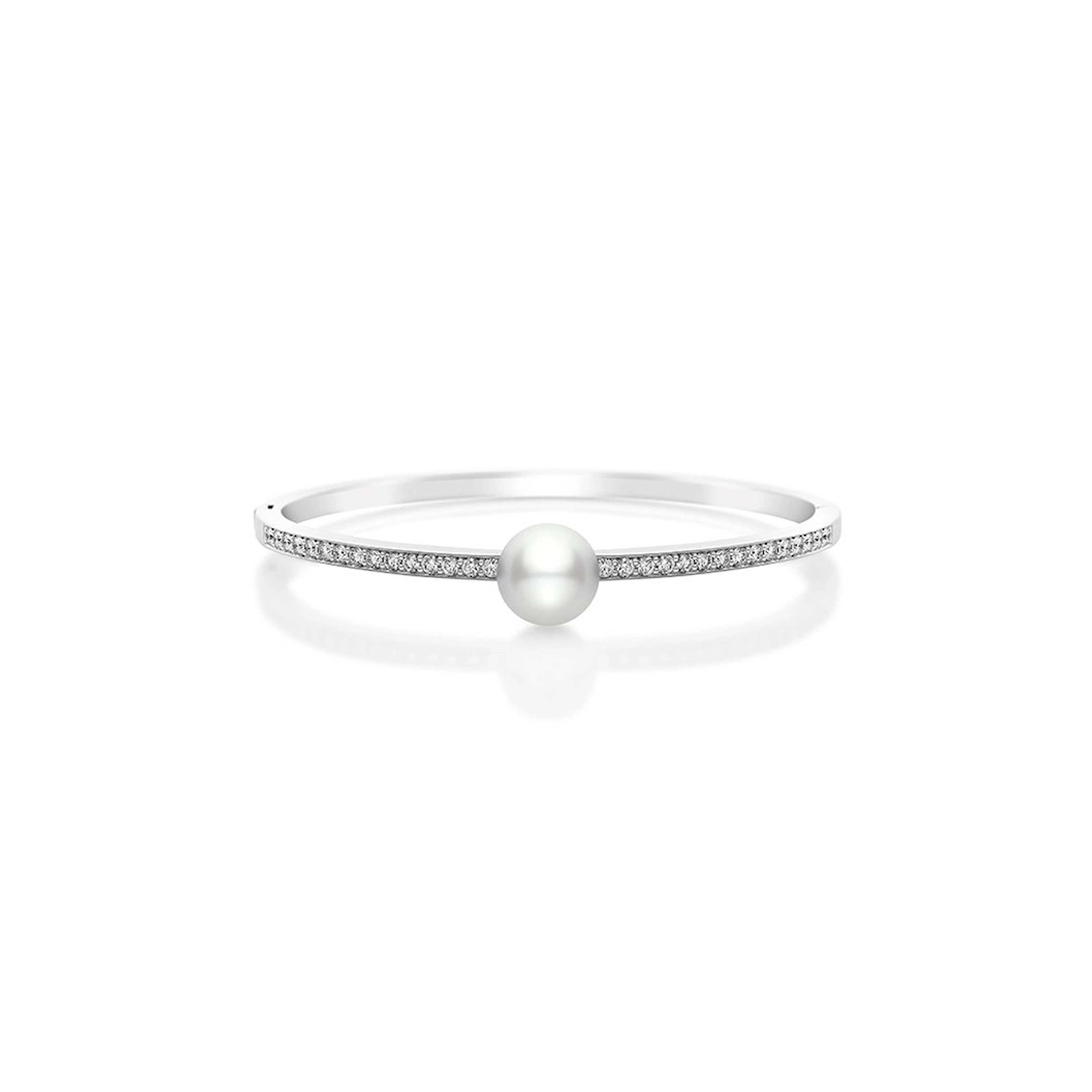 Classic White South Sea Cultured Pearl and Diamond Bangle Bracelet in 18K White Gold