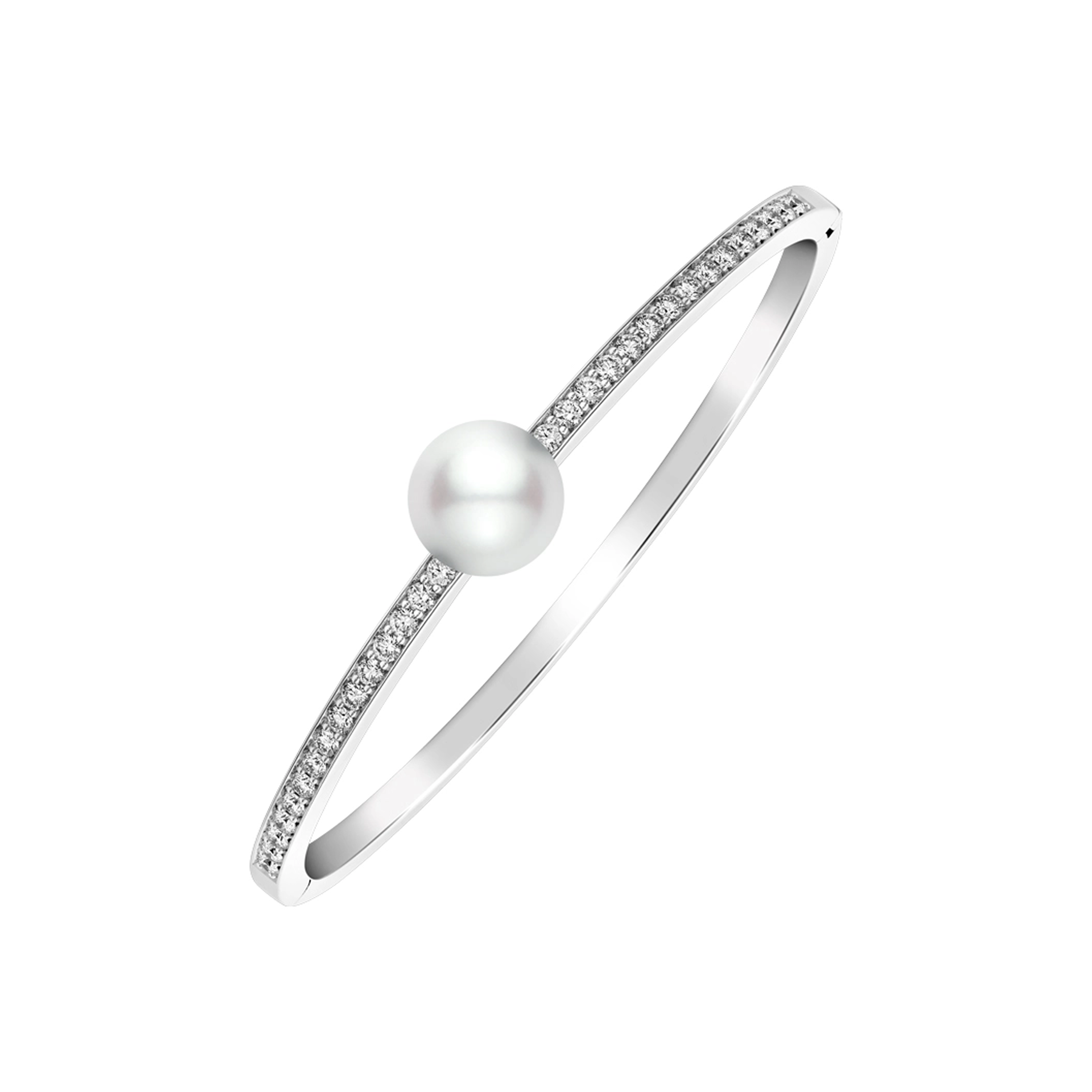 Classic White South Sea Cultured Pearl and Diamond Bangle Bracelet in 18K White Gold