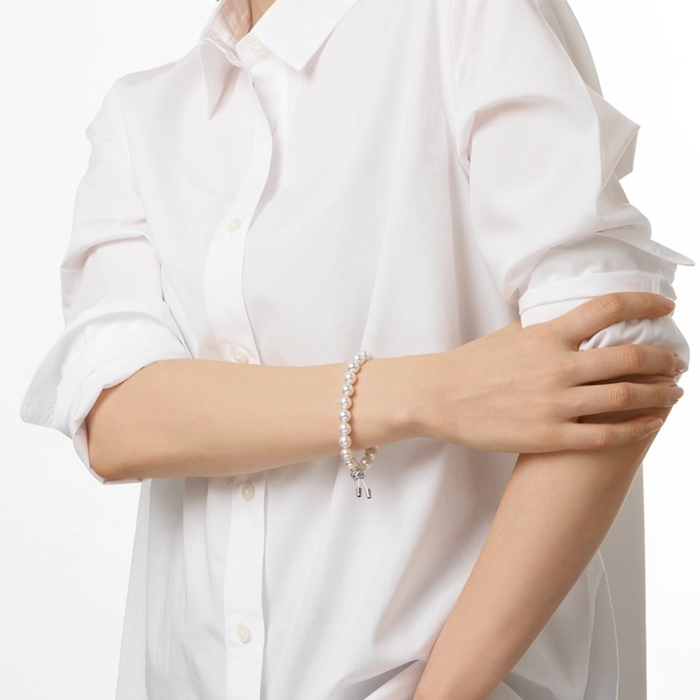 Akoya Cultured Pearl Bracelet with Diamonds in 18K White Gold