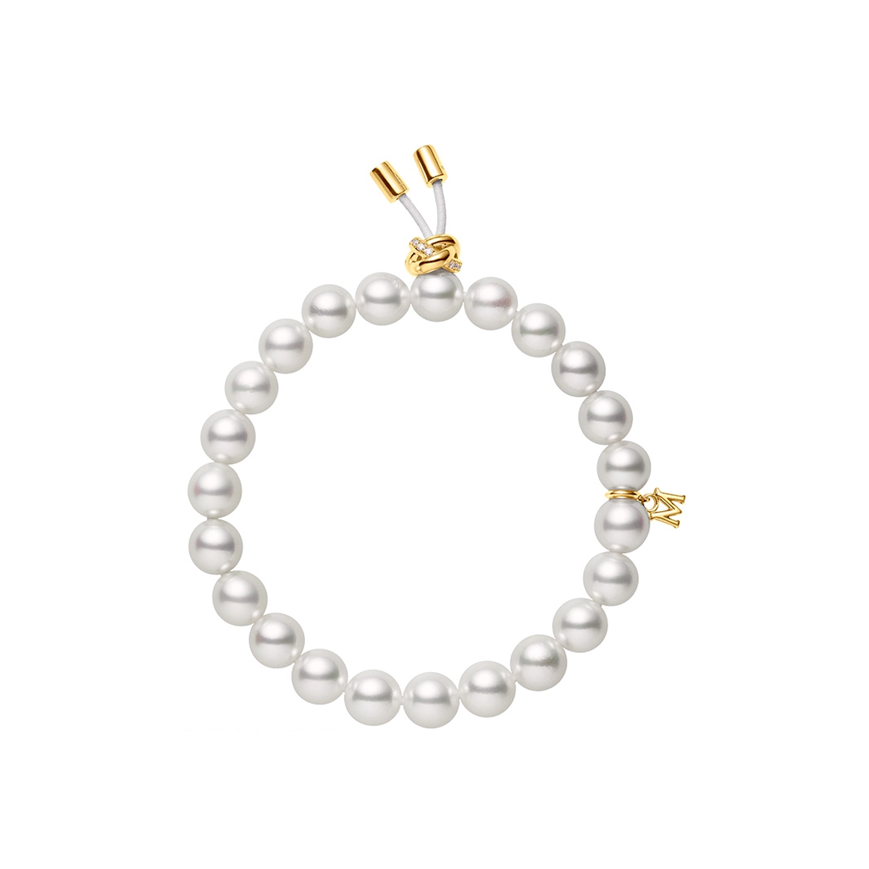 Akoya Cultured Pearl Bracelet with Diamonds in 18K Yellow Gold