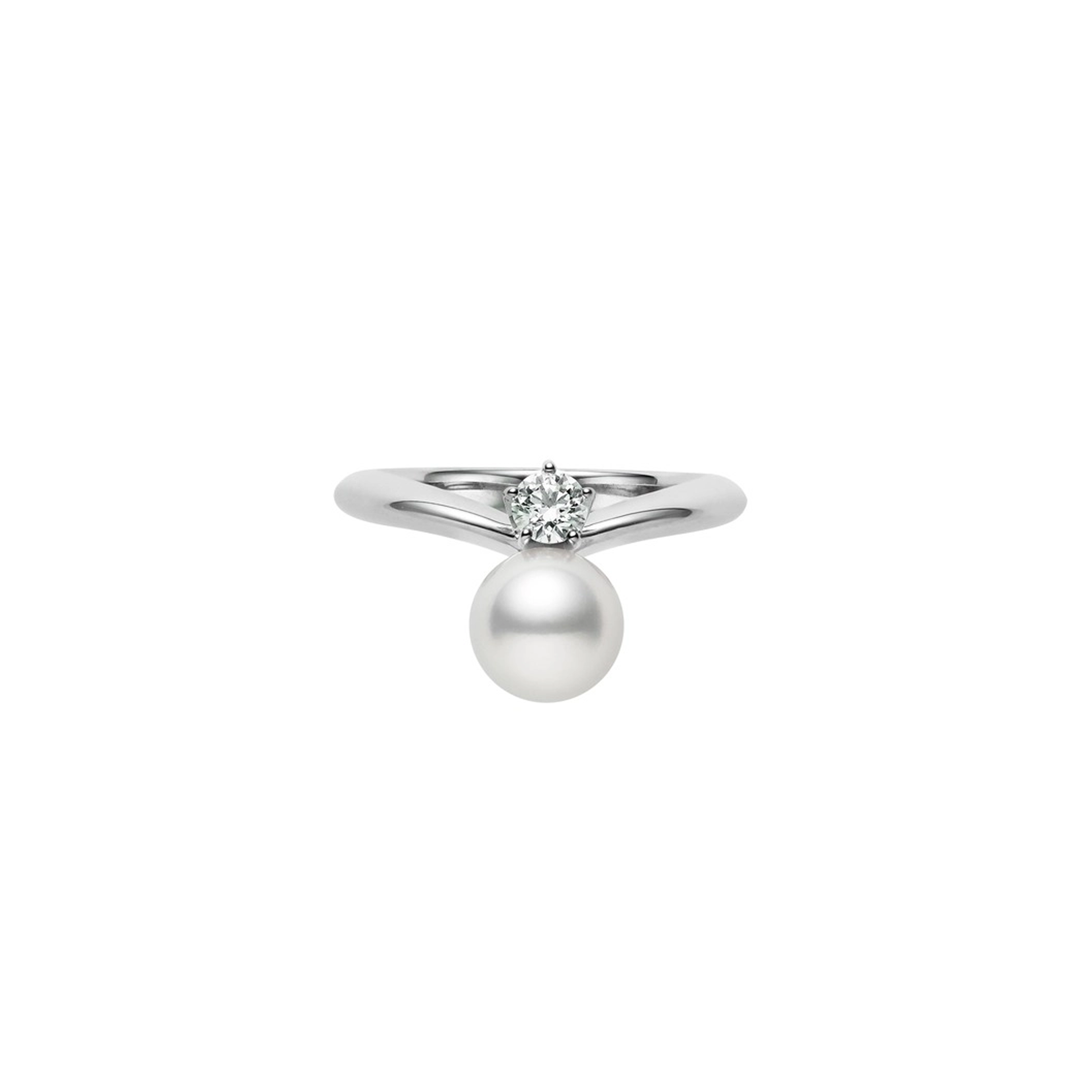 Akoya Cultured Pearl and Diamond Ring in Platinum