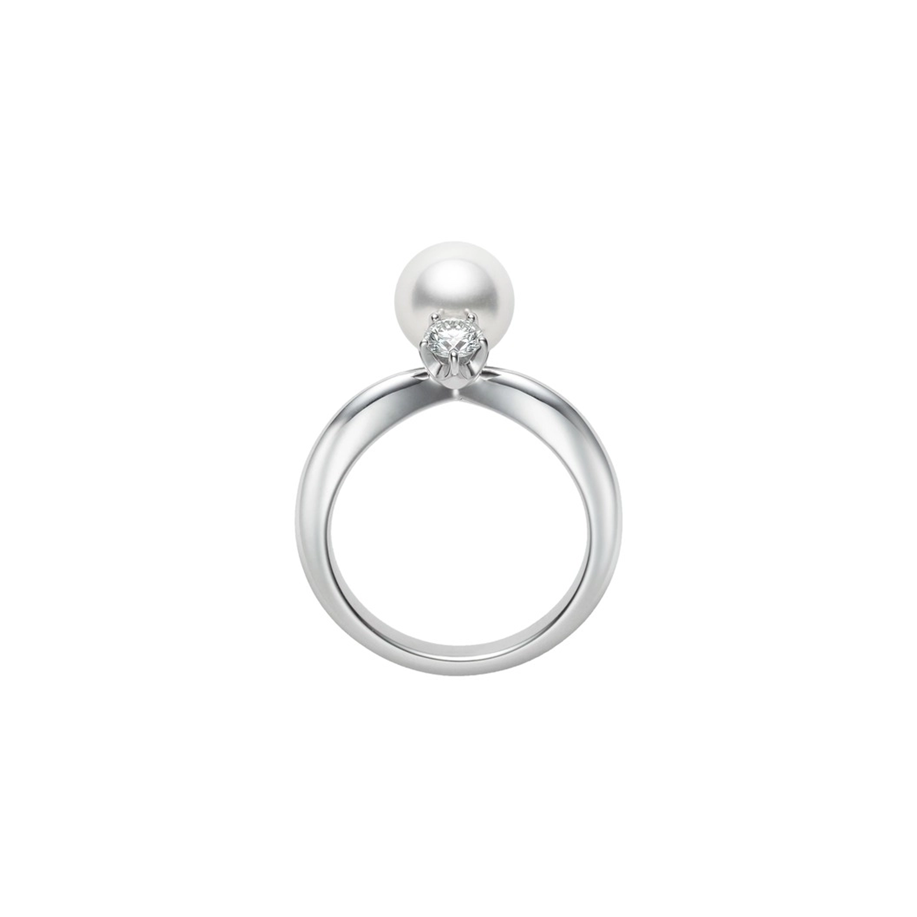 Akoya Cultured Pearl and Diamond Ring in Platinum